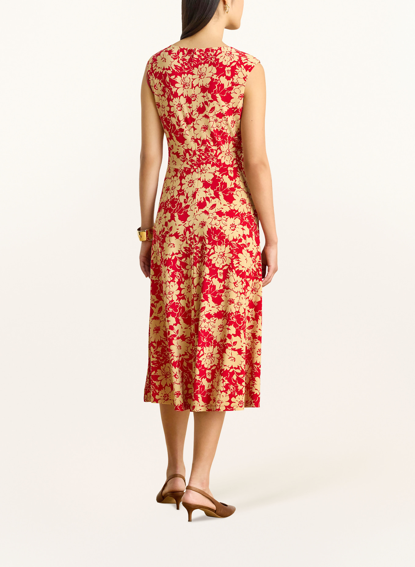 LAUREN RALPH LAUREN jerseyové šaty: ČERVENÁ / BÉŽOVÁ