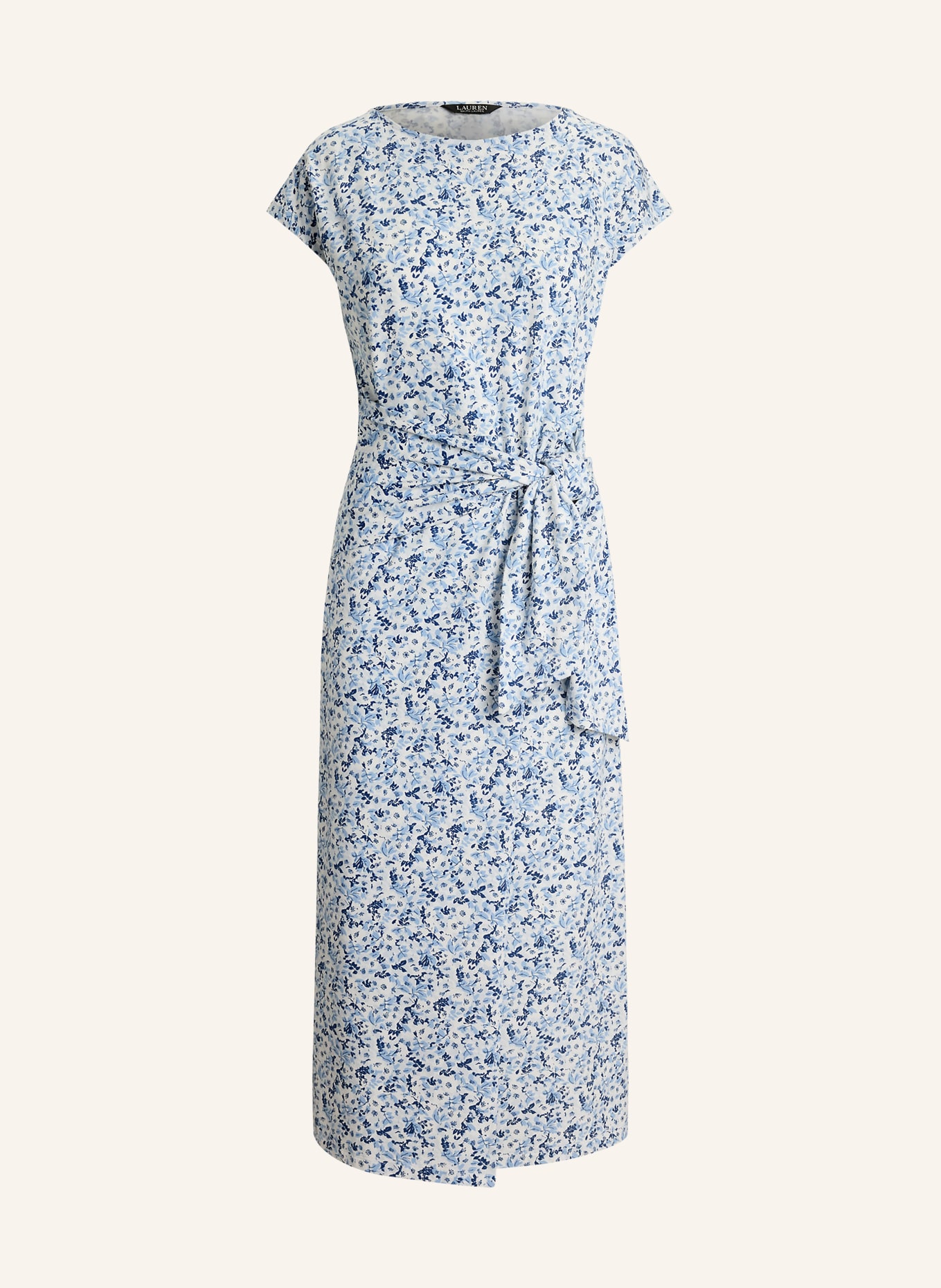 LAUREN RALPH LAUREN Jerseyjurk met wikkellook: WIT / LICHTGRIJS / LICHTBLAUW