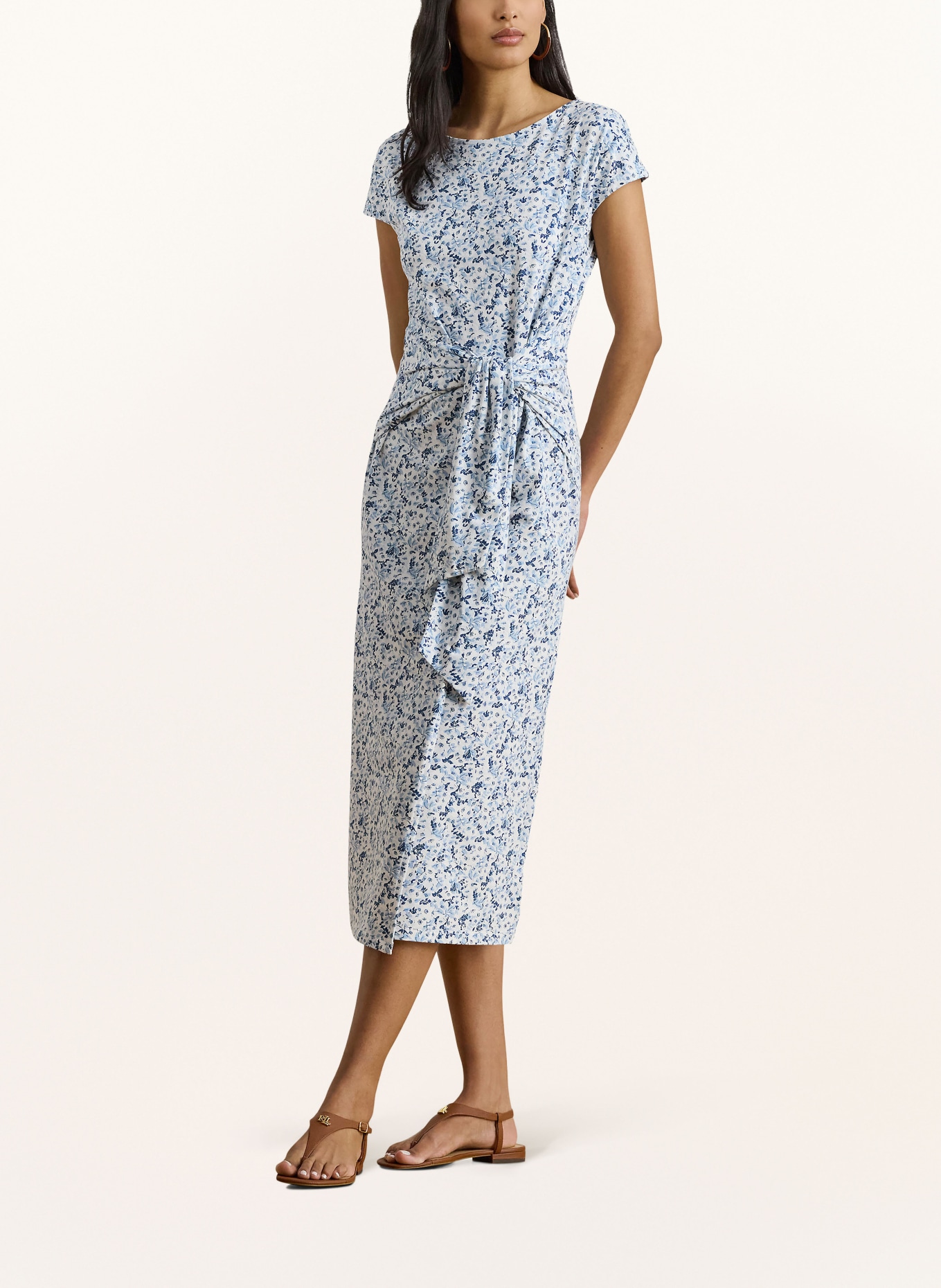 LAUREN RALPH LAUREN Jerseyjurk met wikkellook: WIT / LICHTGRIJS / LICHTBLAUW