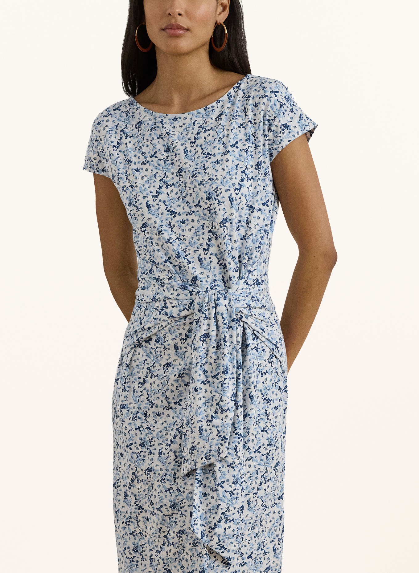 LAUREN RALPH LAUREN Jerseyjurk met wikkellook: WIT / LICHTGRIJS / LICHTBLAUW