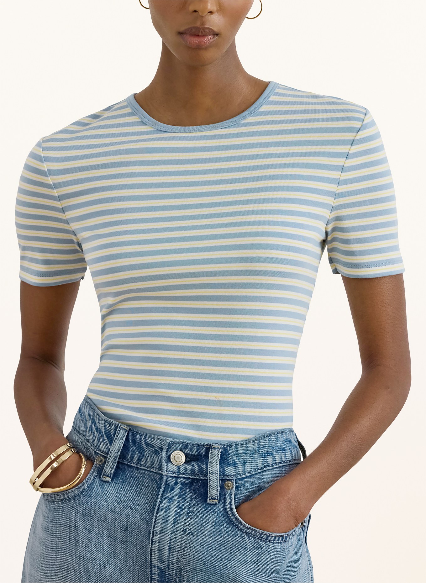 LAUREN RALPH LAUREN Koszulka: SZARONIEBIESKI / ŻÓŁTY / BIAŁY