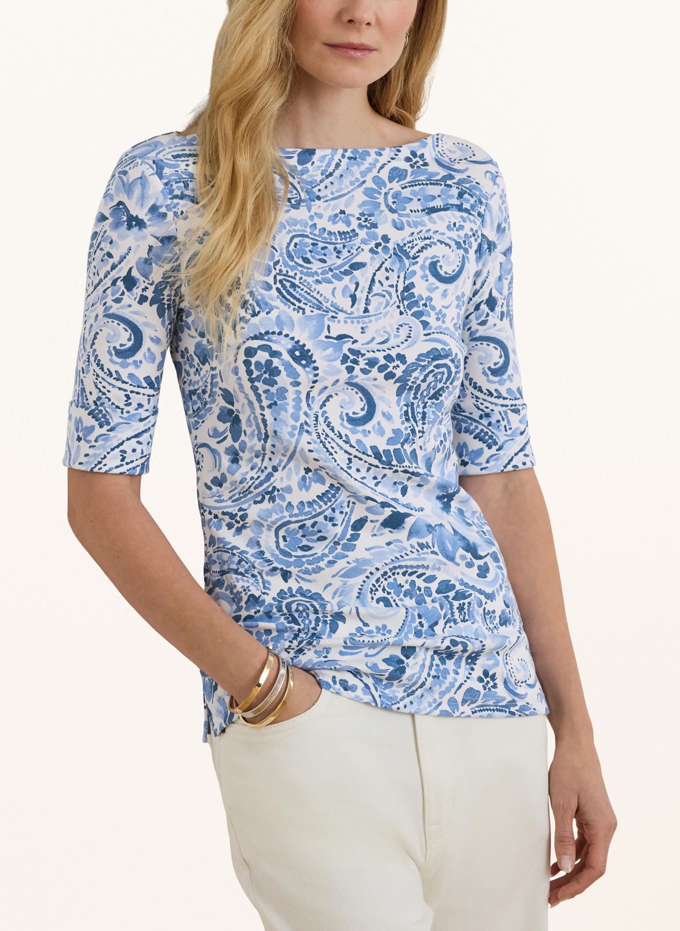 LAUREN RALPH LAUREN T-shirt JUDY: WIT / LICHTBLAUW / BLAUW