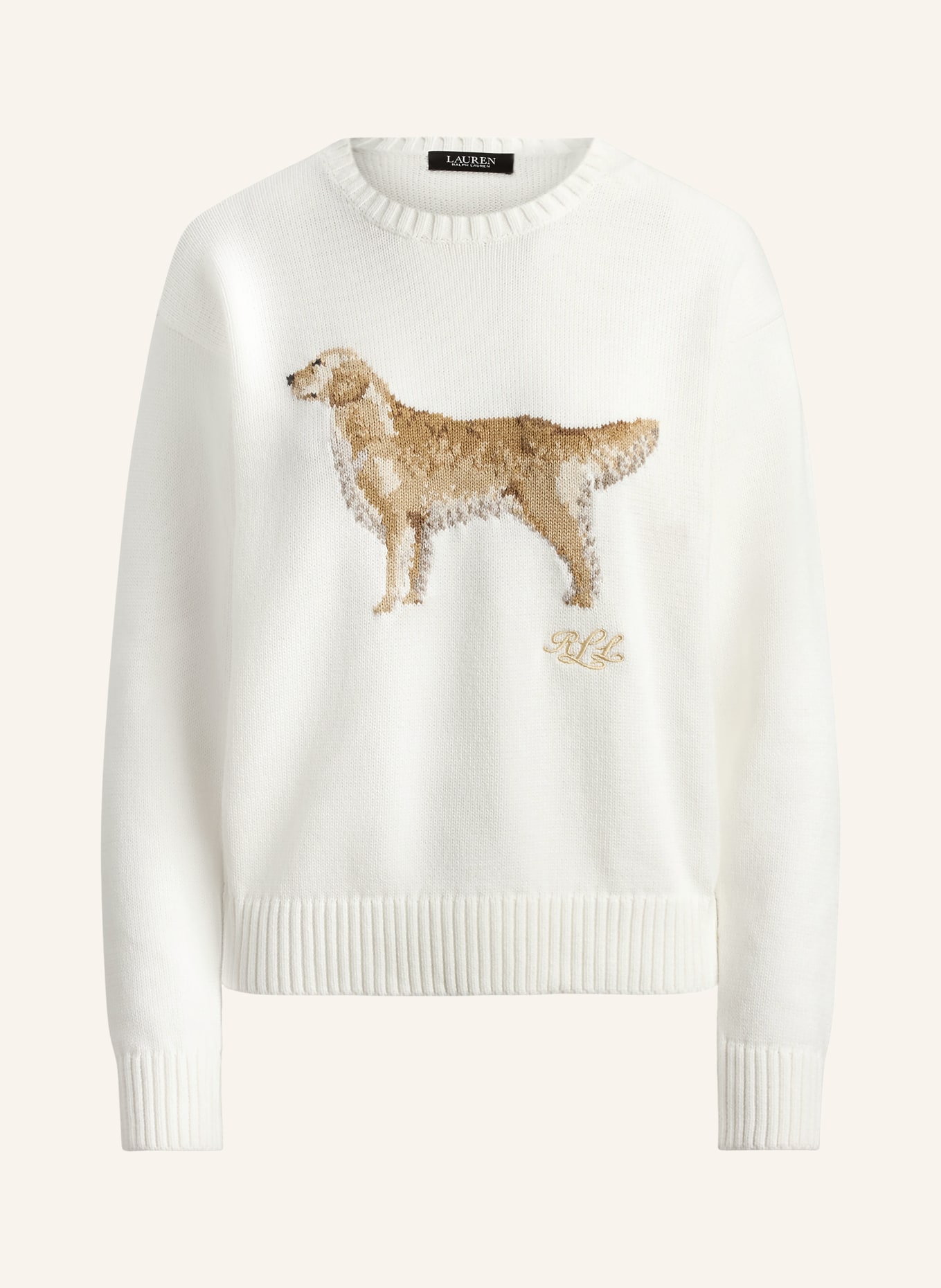 LAUREN RALPH LAUREN Pullover: WEISS / BRAUN / HELLGRAU
