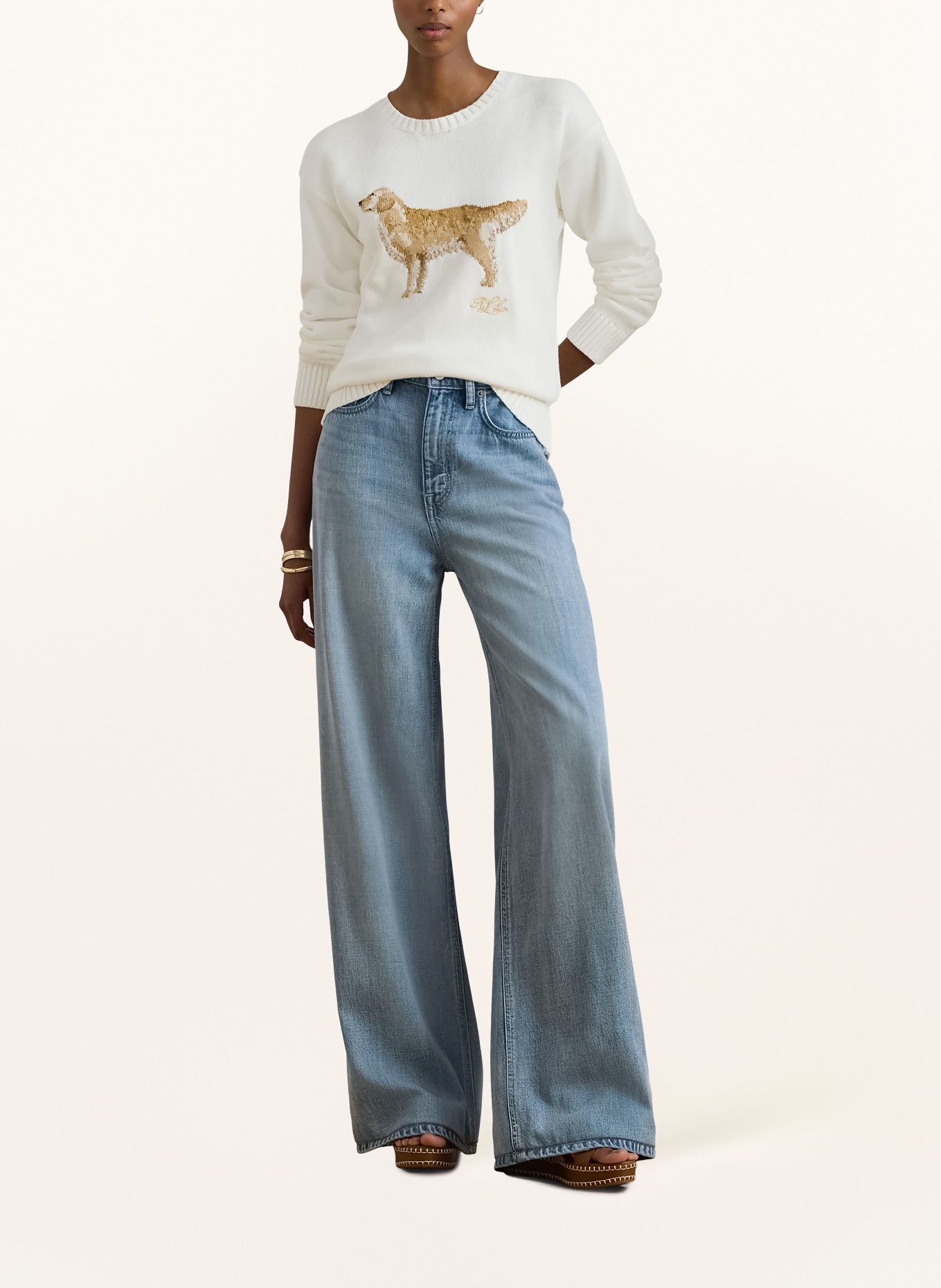 LAUREN RALPH LAUREN Pullover: WEISS / BRAUN / HELLGRAU