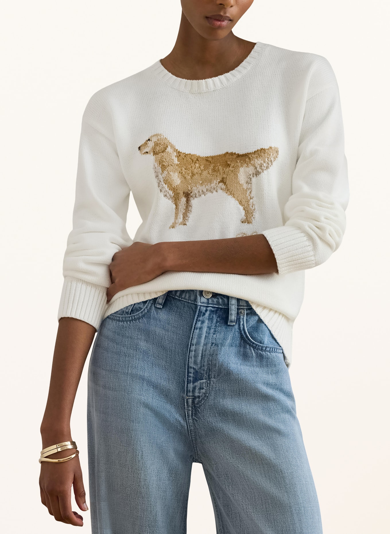 LAUREN RALPH LAUREN Pullover: WEISS / BRAUN / HELLGRAU