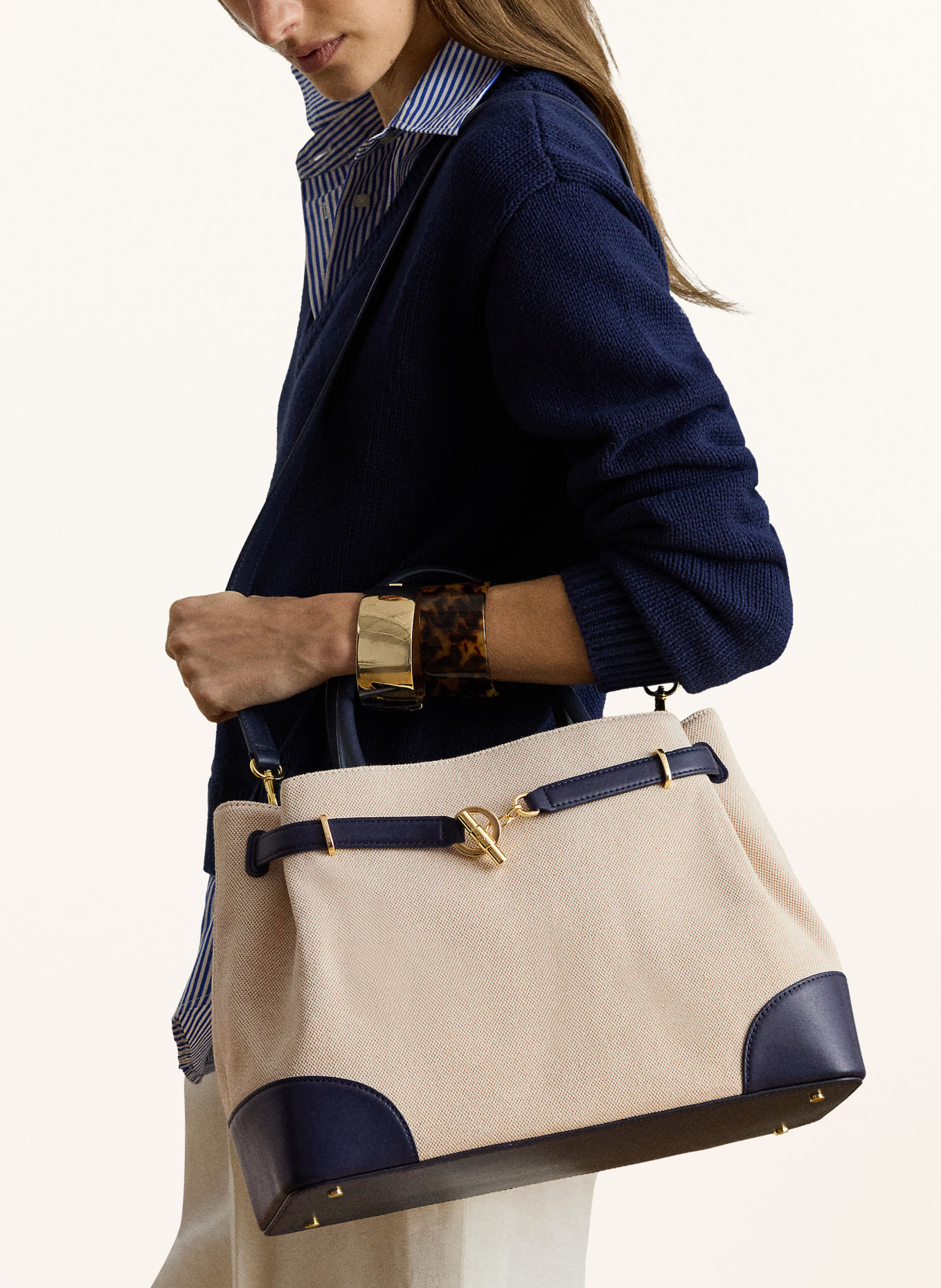 LAUREN RALPH LAUREN BLAIKE SMALL Shoulder Bag: CREAM / SILVER / DARK BLUE