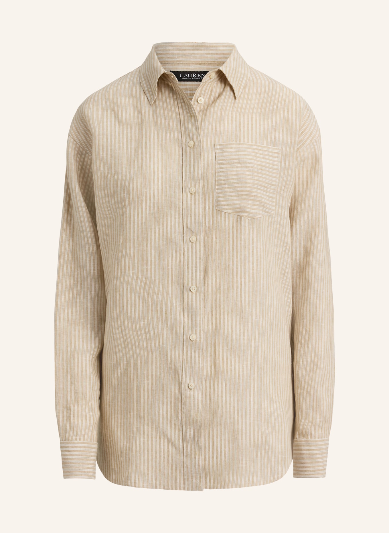 LAUREN RALPH LAUREN Lněná košile: SVĚTLE HNĚDÁ / BÍLÁ