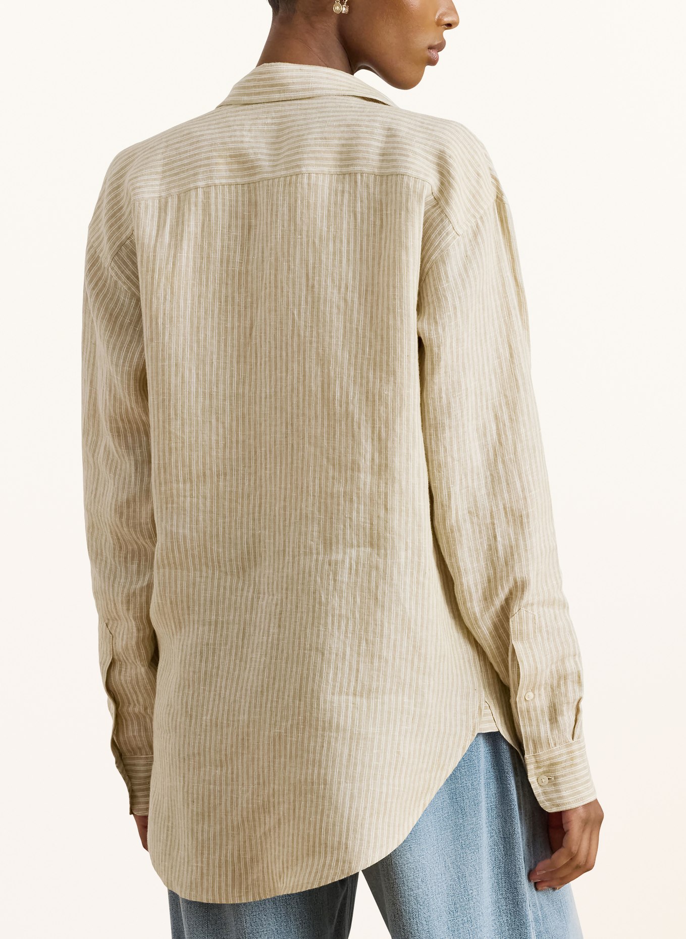 LAUREN RALPH LAUREN Lněná košile: SVĚTLE HNĚDÁ / BÍLÁ