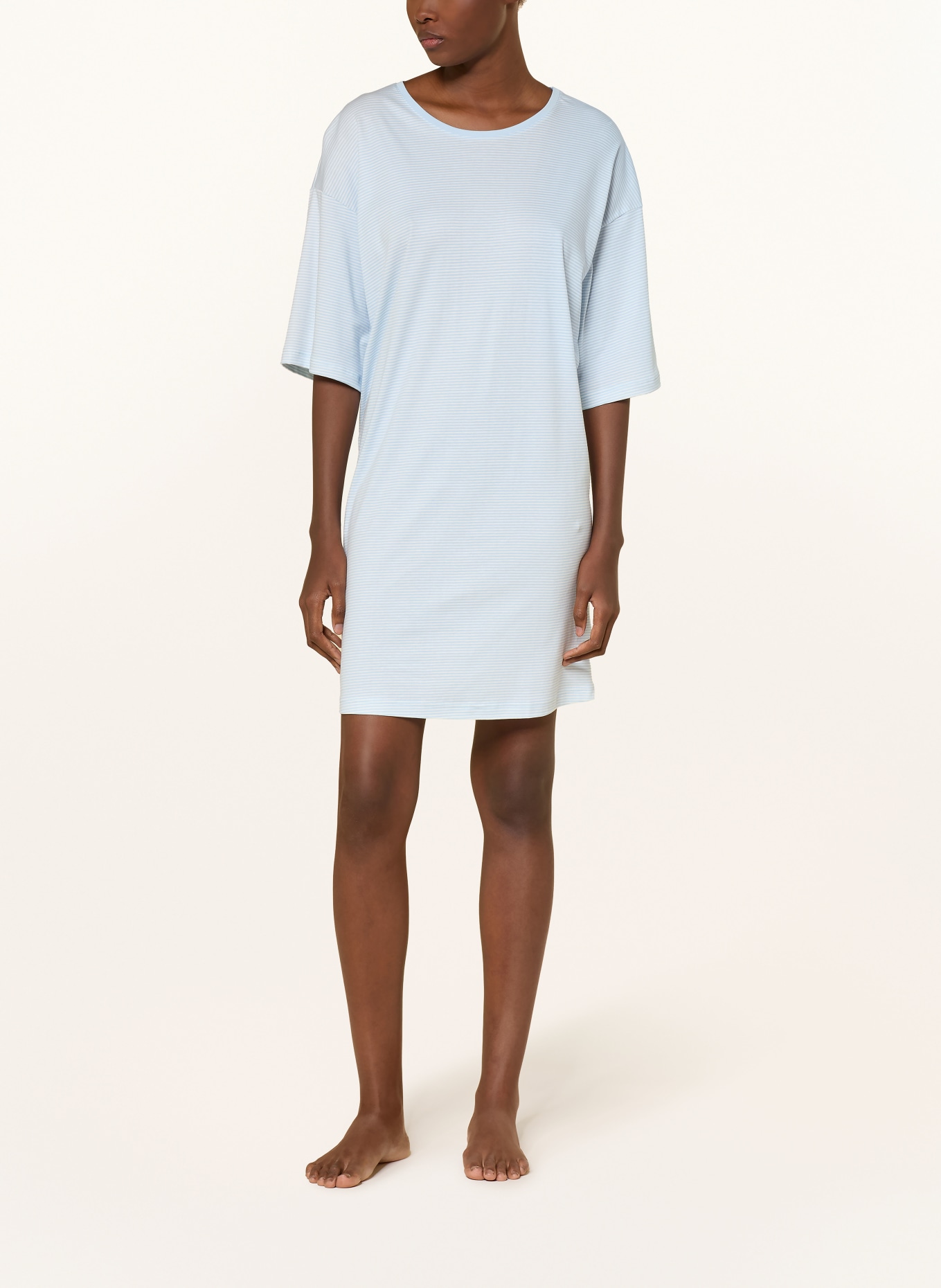 mey Nachthemd SIMPLE STRIPES mit 3/4-Arm: HELLBLAU / WEISS