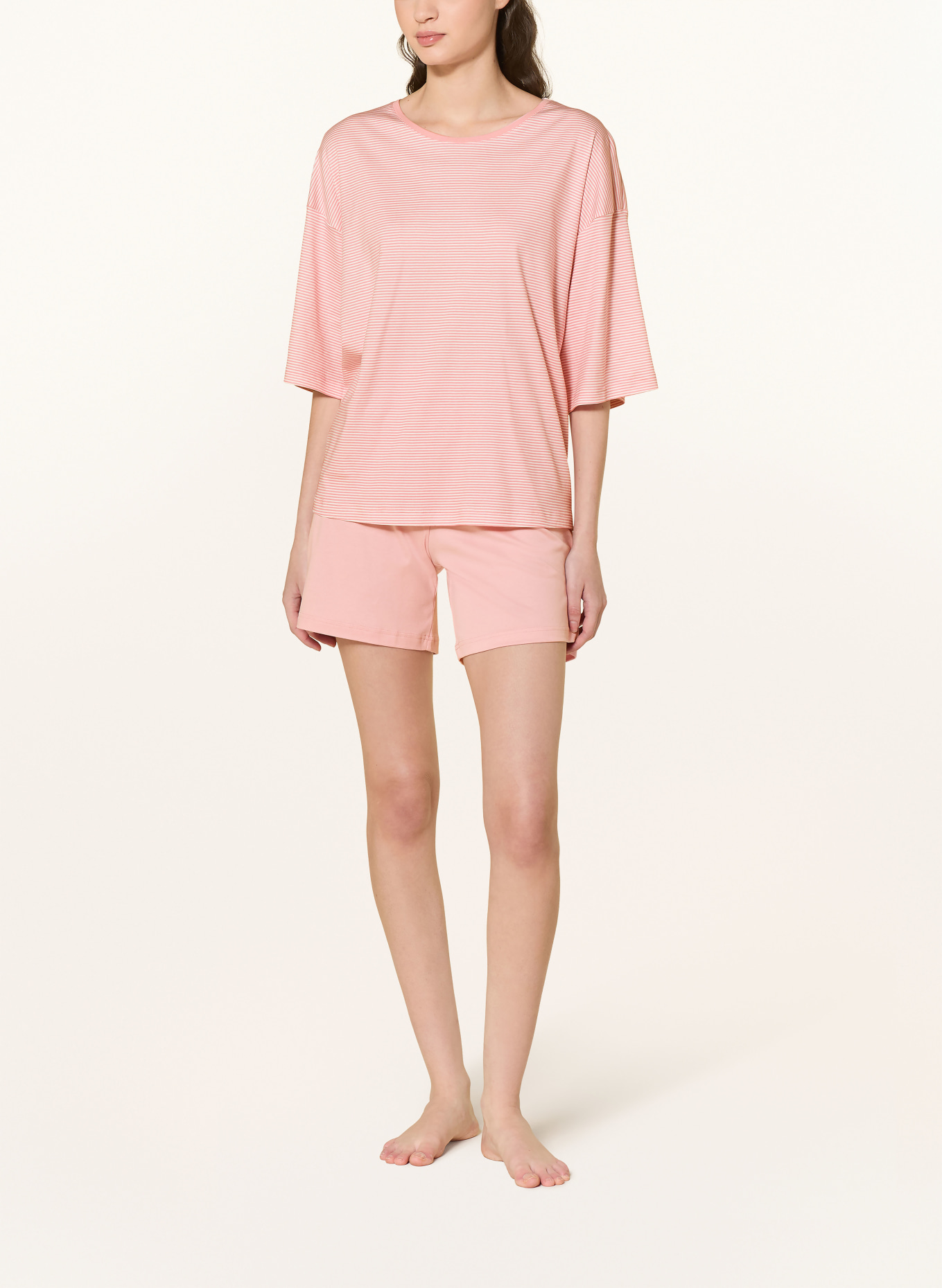 mey Shorty-Schlafanzug Serie SIMPLE STRIPES: ROSÉ / ECRU