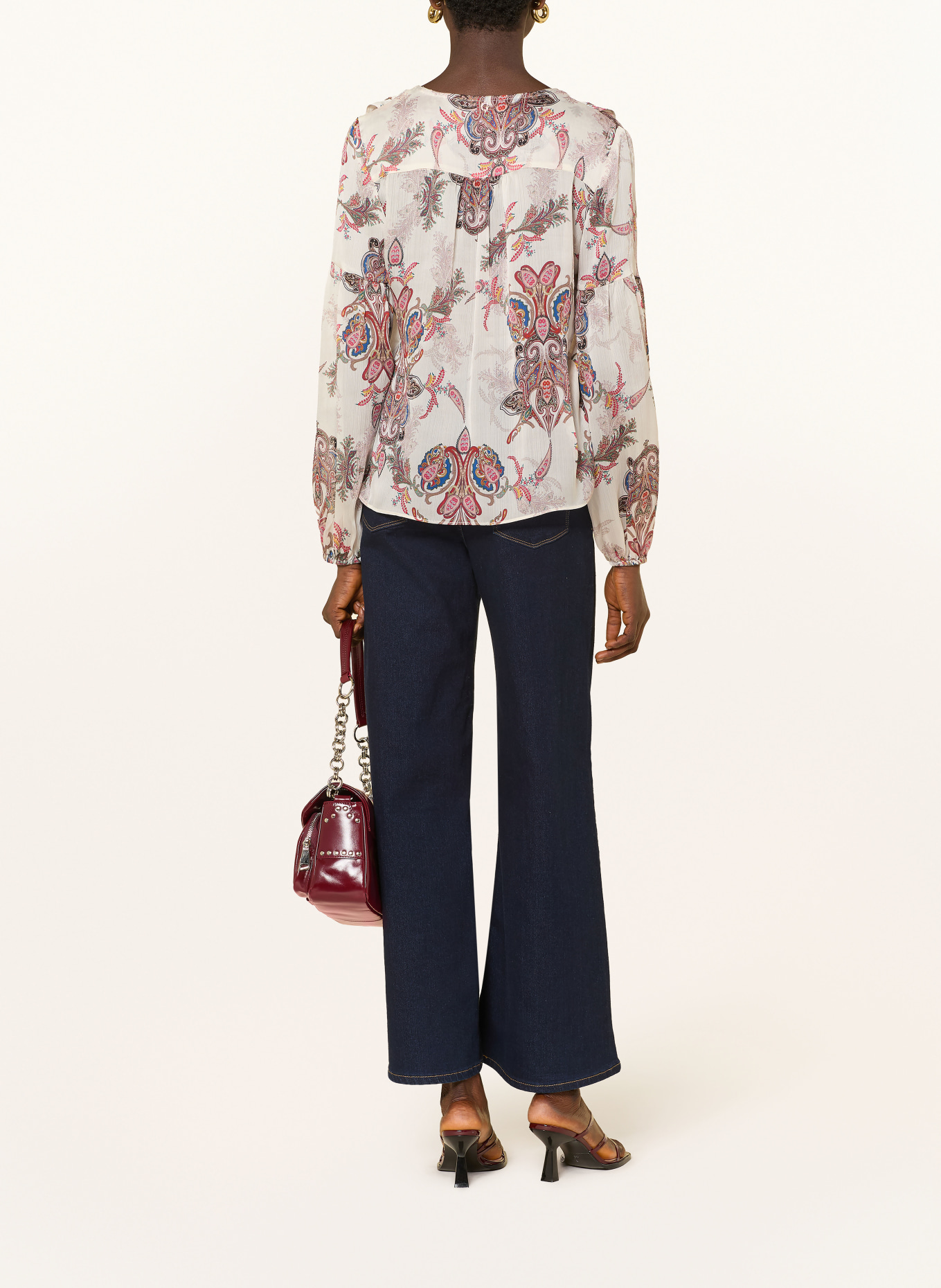 GUESS EMY Blouse with Ruffles: CREAM / RED / BLUE