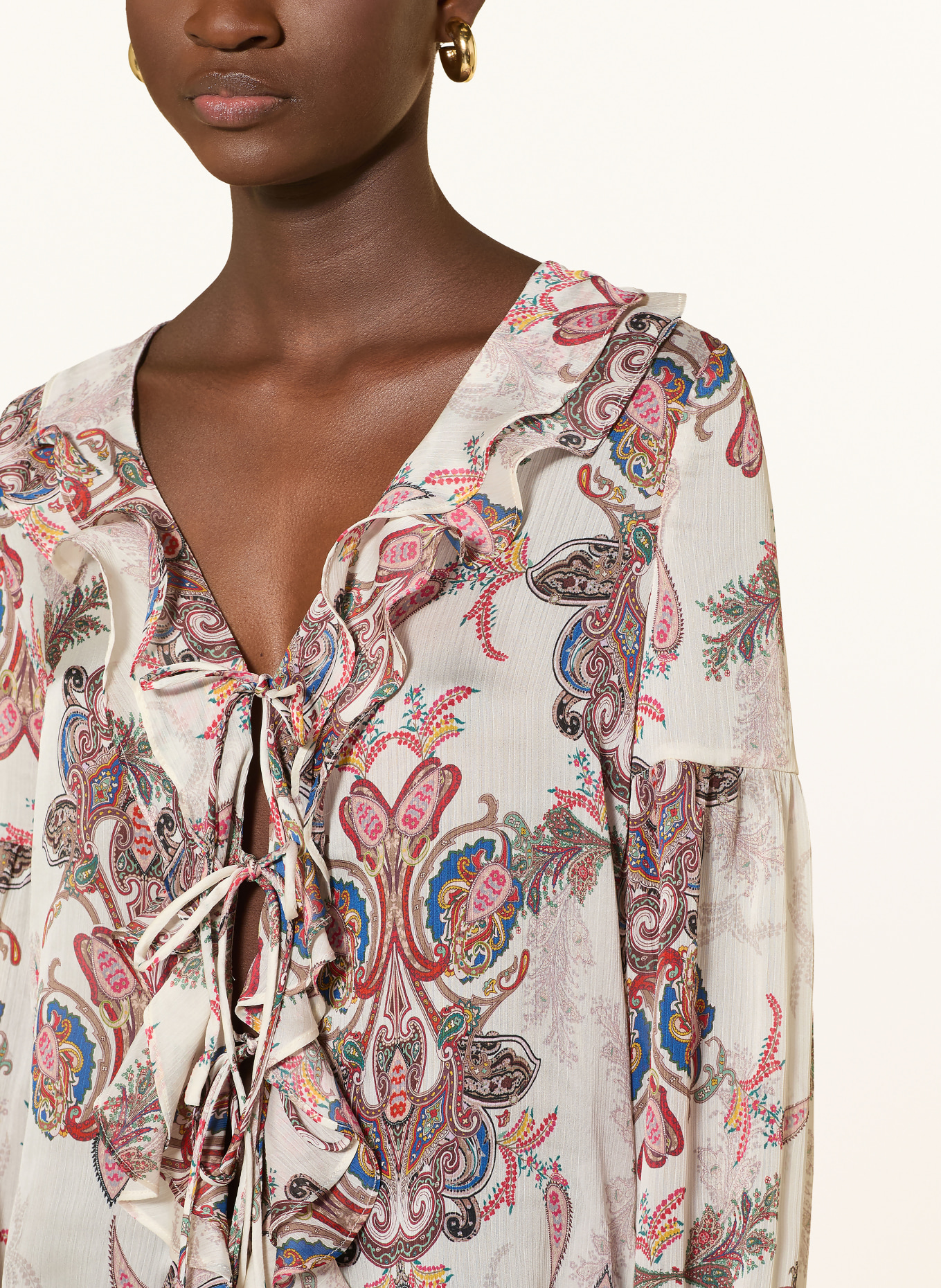 GUESS EMY Blouse with Ruffles: CREAM / RED / BLUE