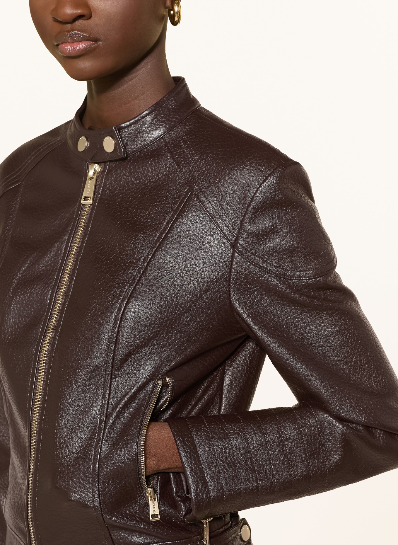 GUESS MARLENE Jacket in faux leather: DARK BROWN