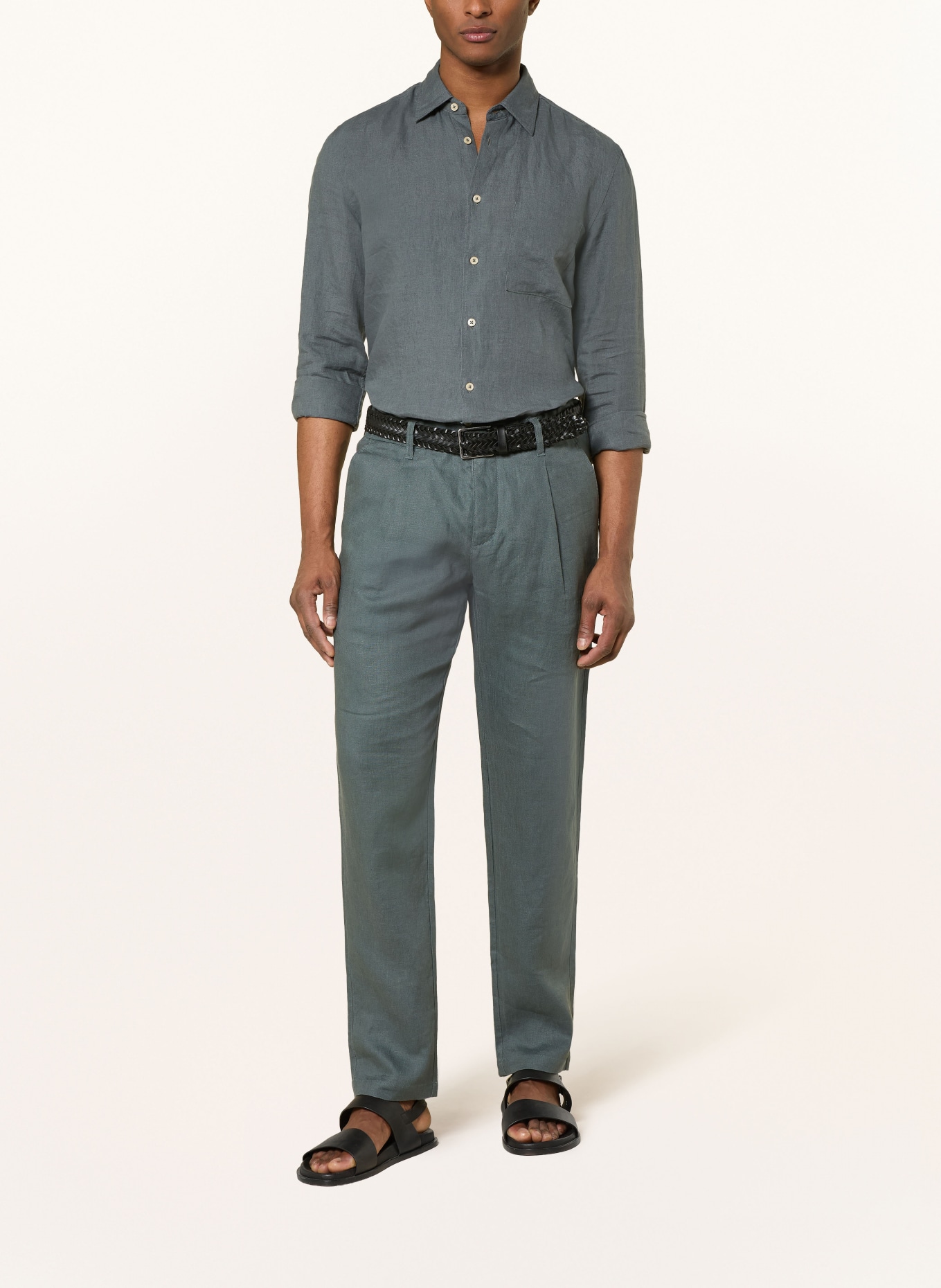 Marc O'Polo Pantalon chino en lin coupe fuselée: GRIS FONCÉ