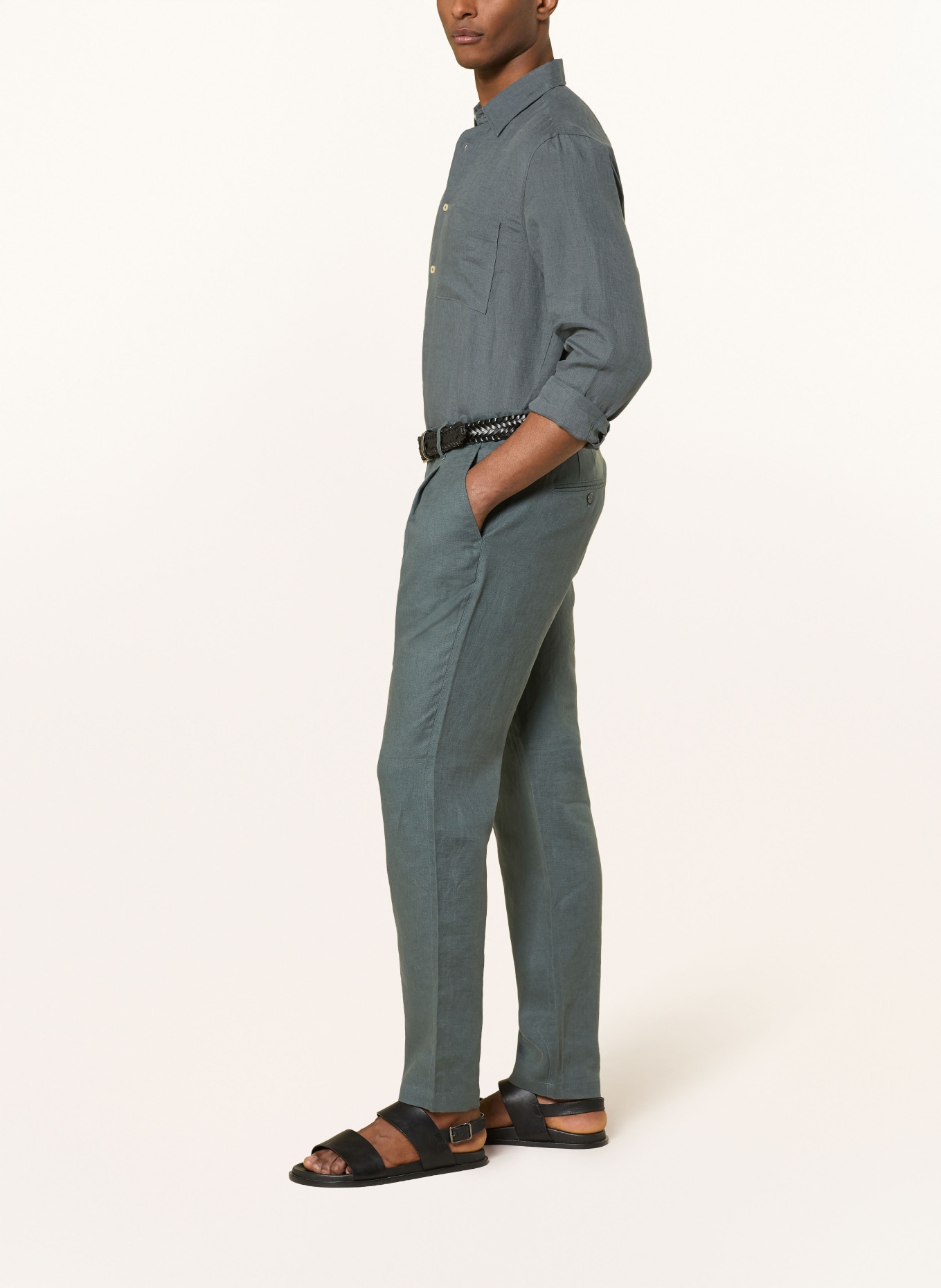 Marc O'Polo Pantalon chino en lin coupe fuselée: GRIS FONCÉ