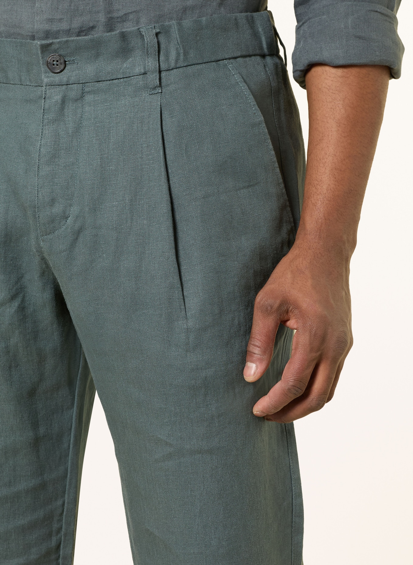 Marc O'Polo Pantalon chino en lin coupe fuselée: GRIS FONCÉ