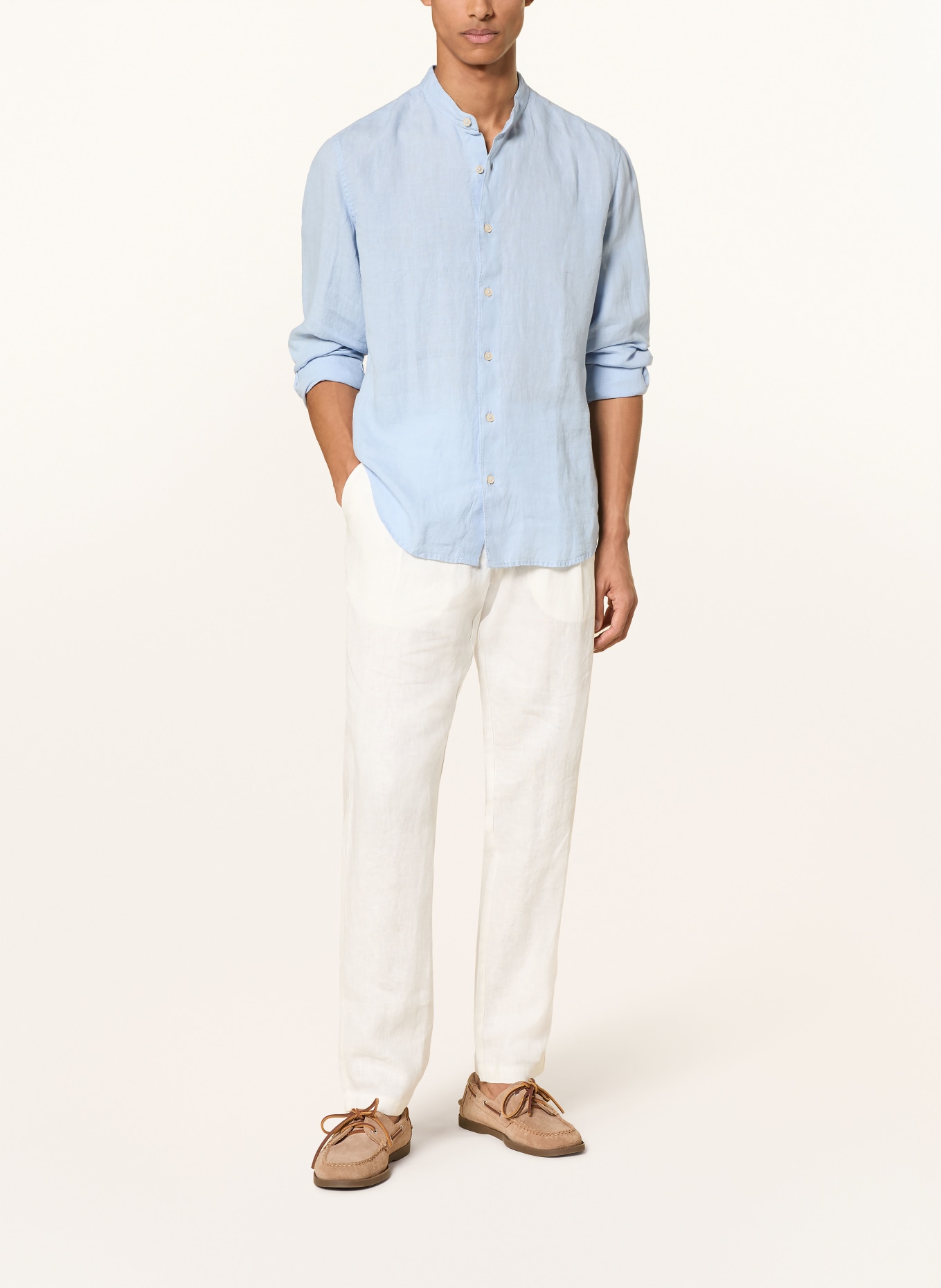 Marc O'Polo Leinenhemd Regular Fit mit Stehkragen: HELLBLAU