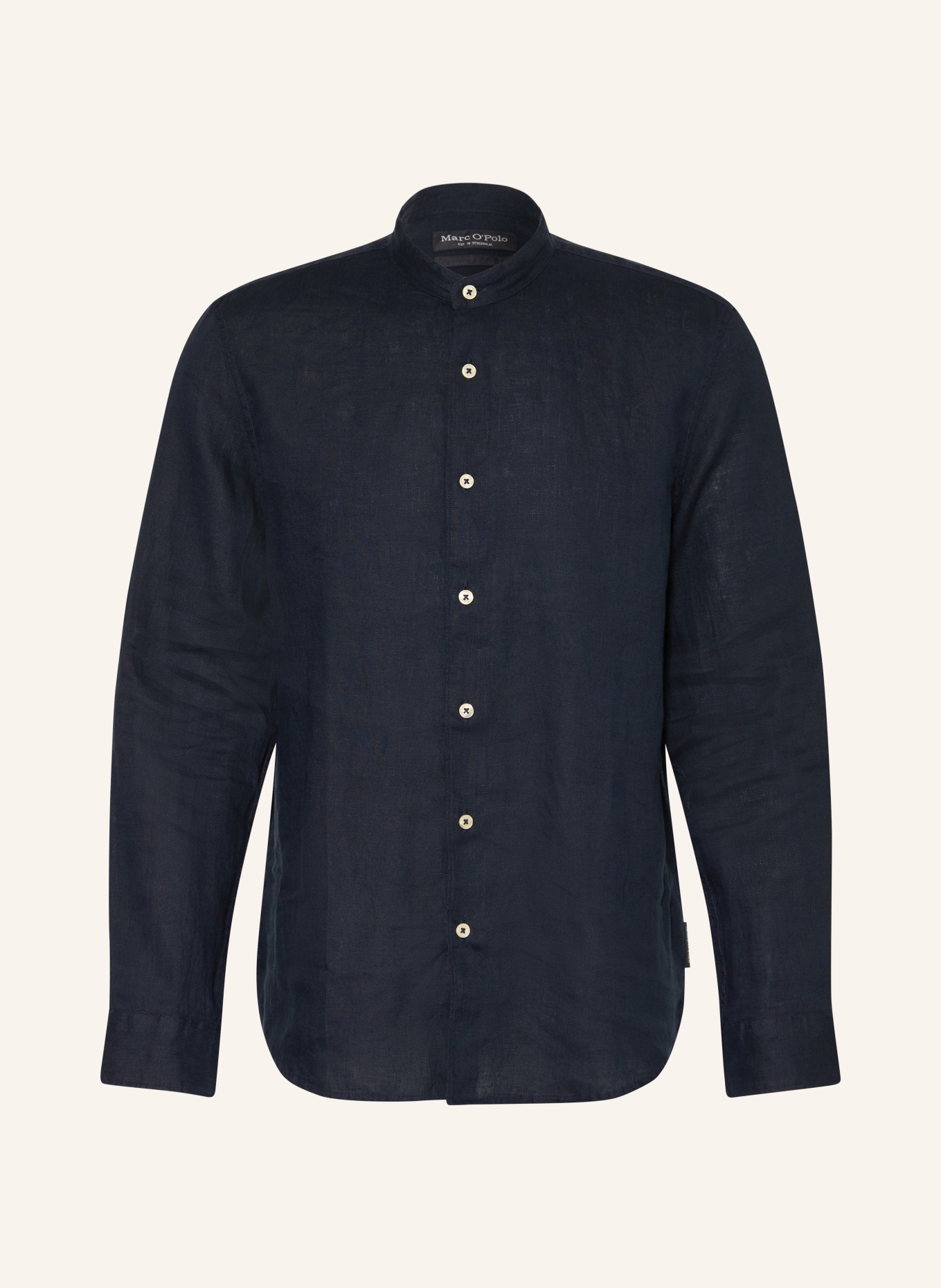 Marc O'Polo Regular fit linen shirt with stand-up collar: DARK BLUE