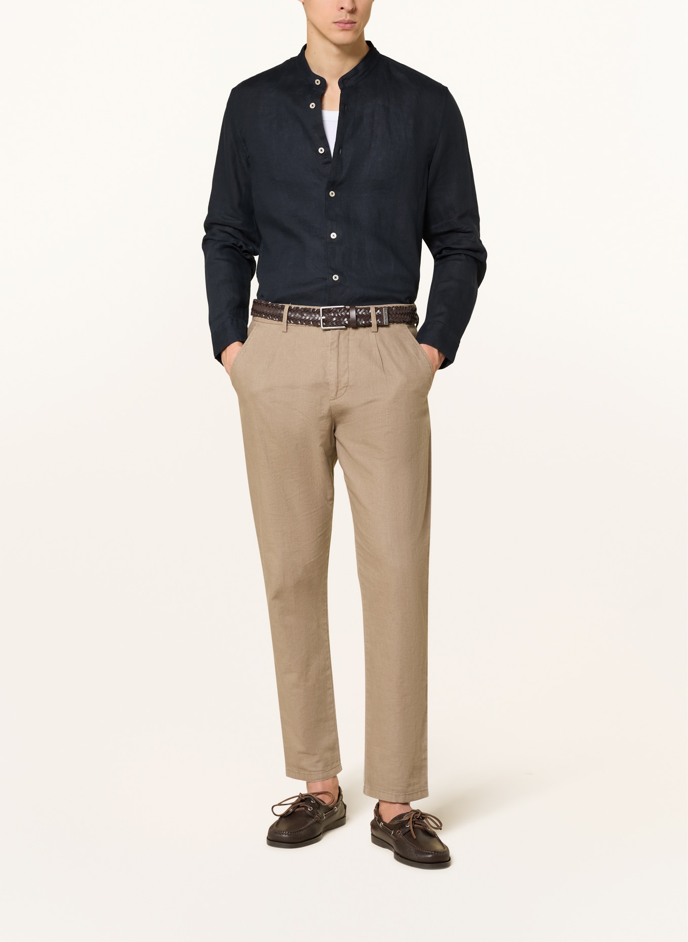 Marc O'Polo Regular fit linen shirt with stand-up collar: DARK BLUE