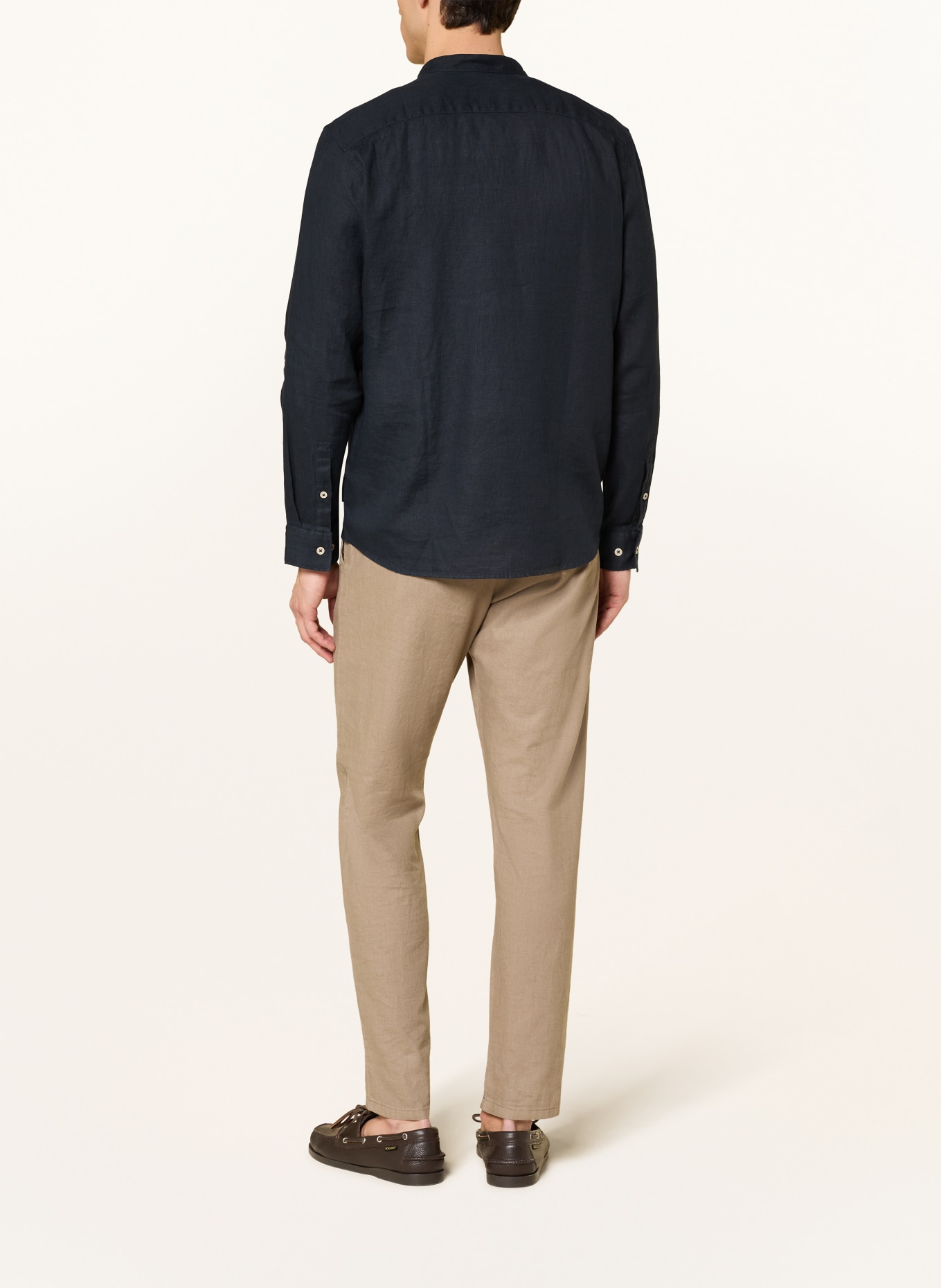 Marc O'Polo Regular fit linen shirt with stand-up collar: DARK BLUE