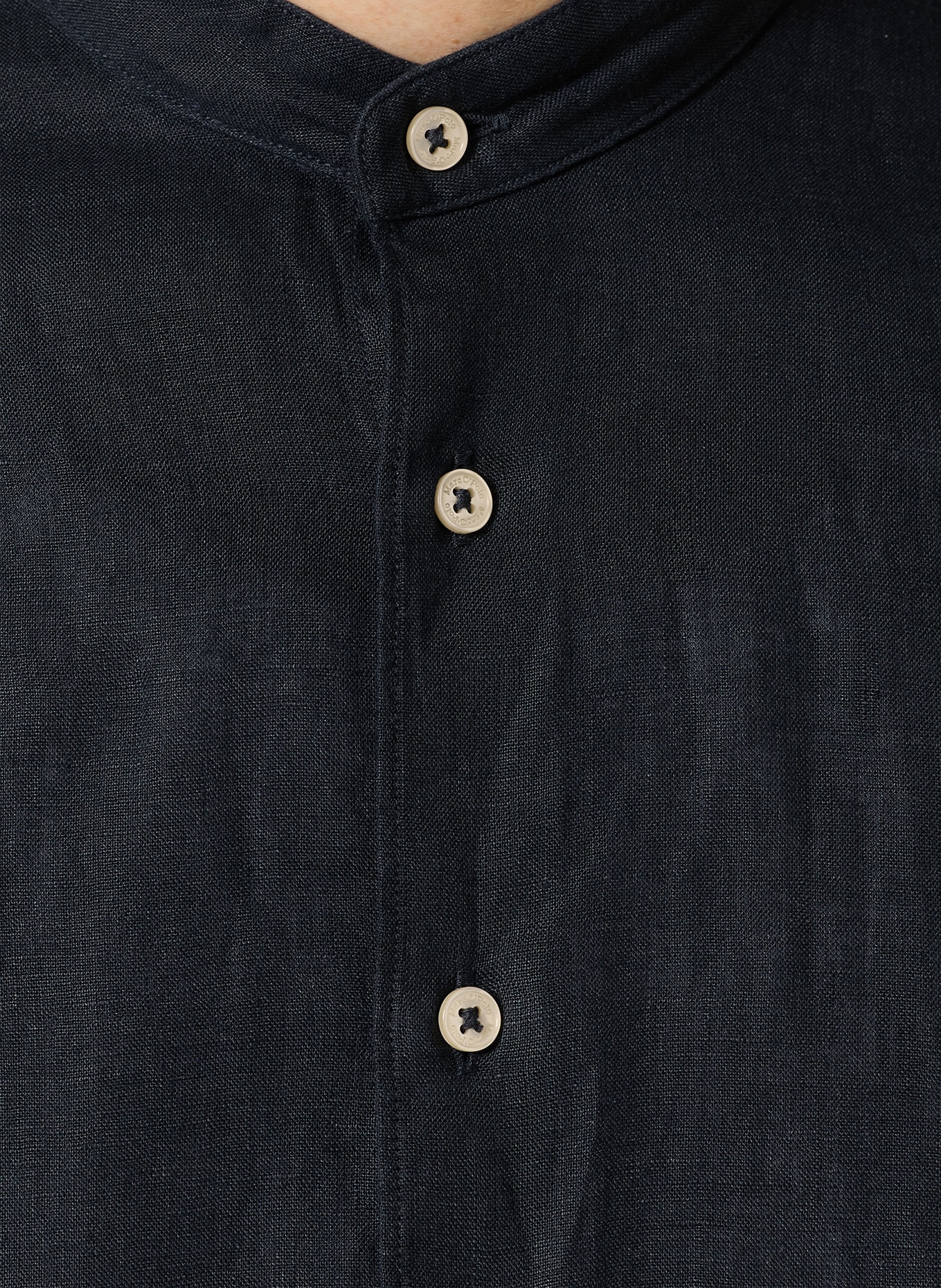 Marc O'Polo Regular fit linen shirt with stand-up collar: DARK BLUE
