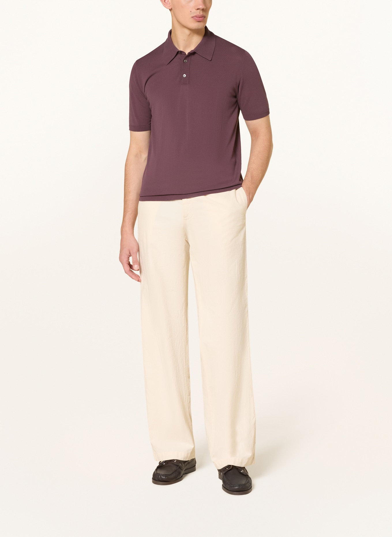 roberto collina Gebreid poloshirt: DONKERROOD