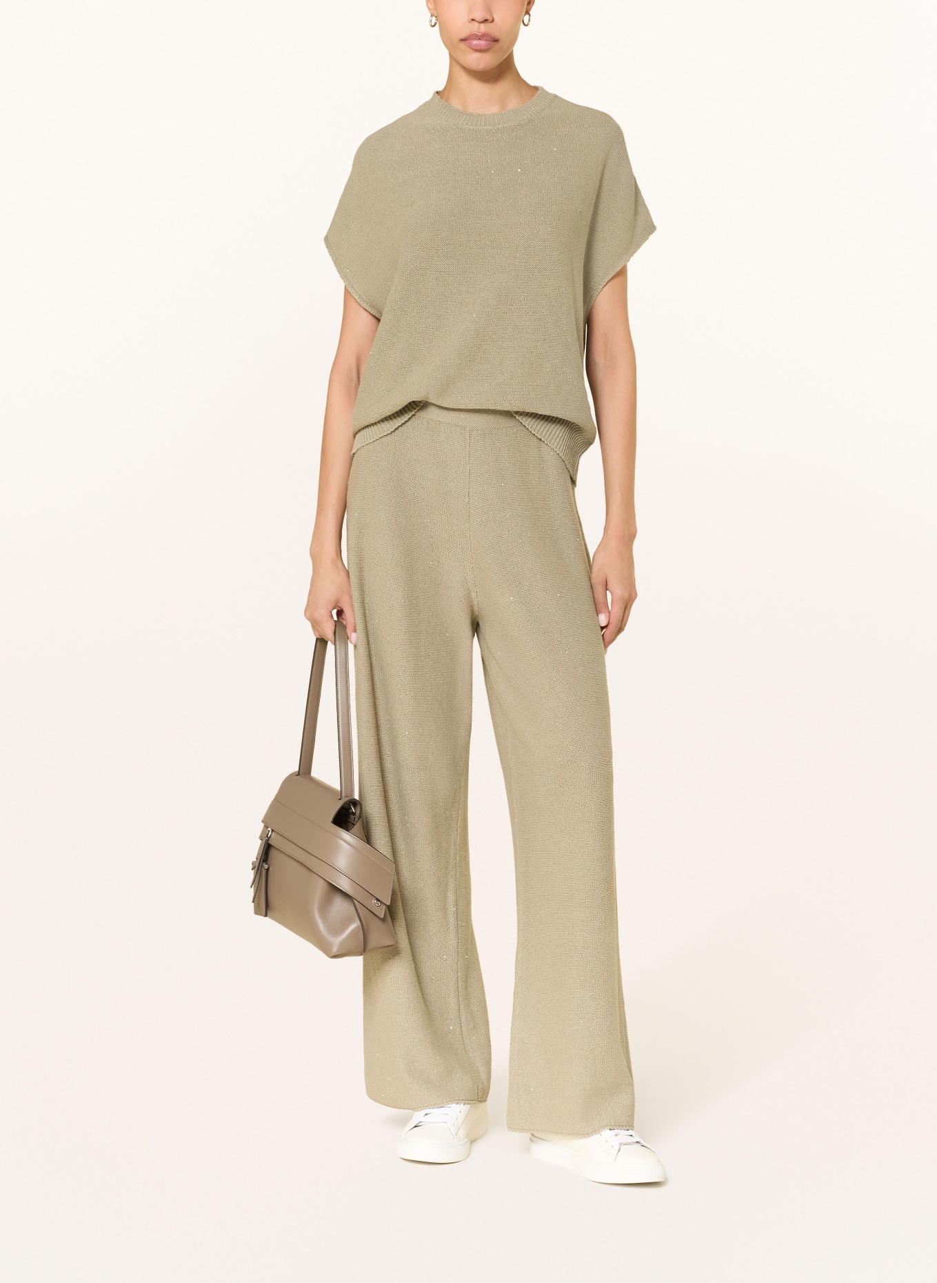 FABIANA FILIPPI Strickhose mit Leinen und Pailletten: KHAKI