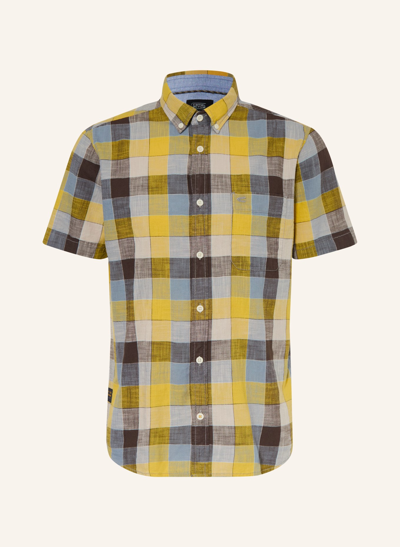 camel active Kurzarm-Hemd Regular Fit: DUNKELGELB / TAUPE / GRAU