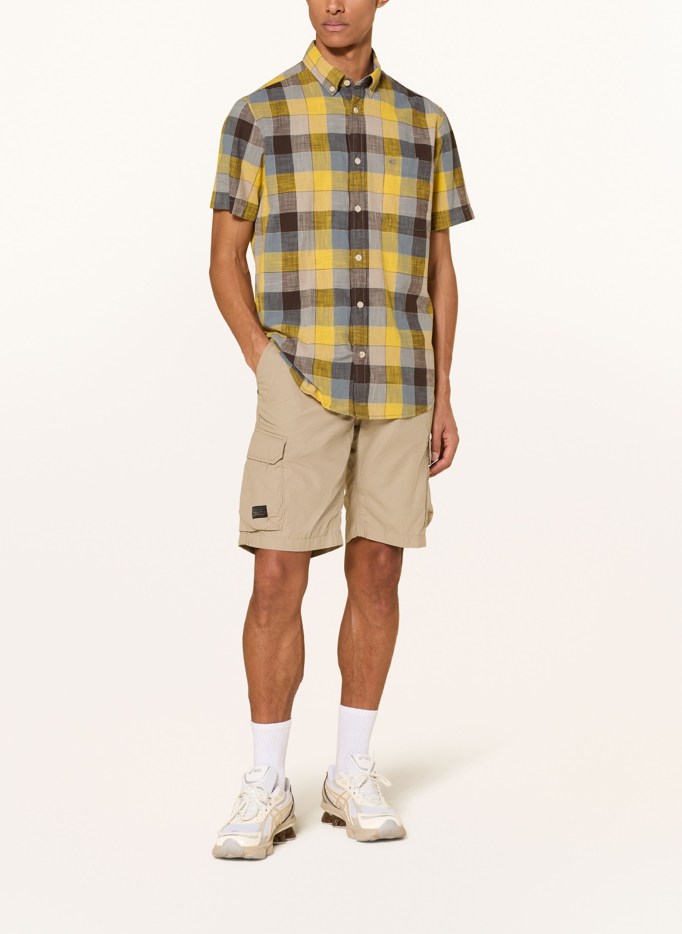 camel active Kurzarm-Hemd Regular Fit: DUNKELGELB / TAUPE / GRAU