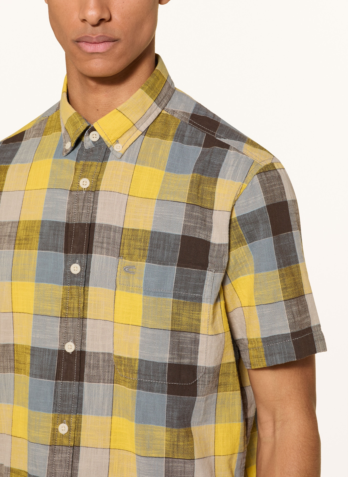 camel active Kurzarm-Hemd Regular Fit: DUNKELGELB / TAUPE / GRAU