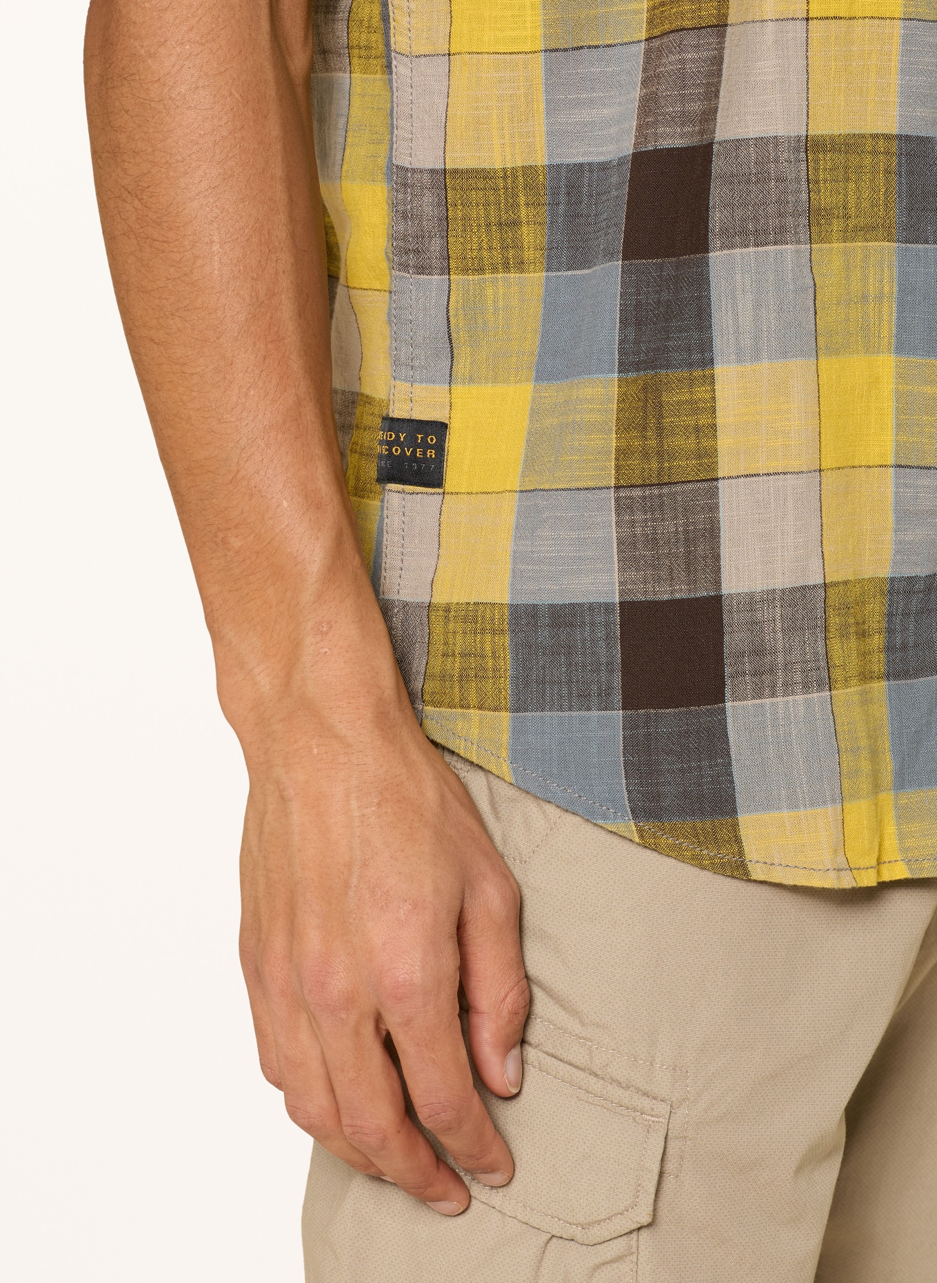 camel active Kurzarm-Hemd Regular Fit: DUNKELGELB / TAUPE / GRAU