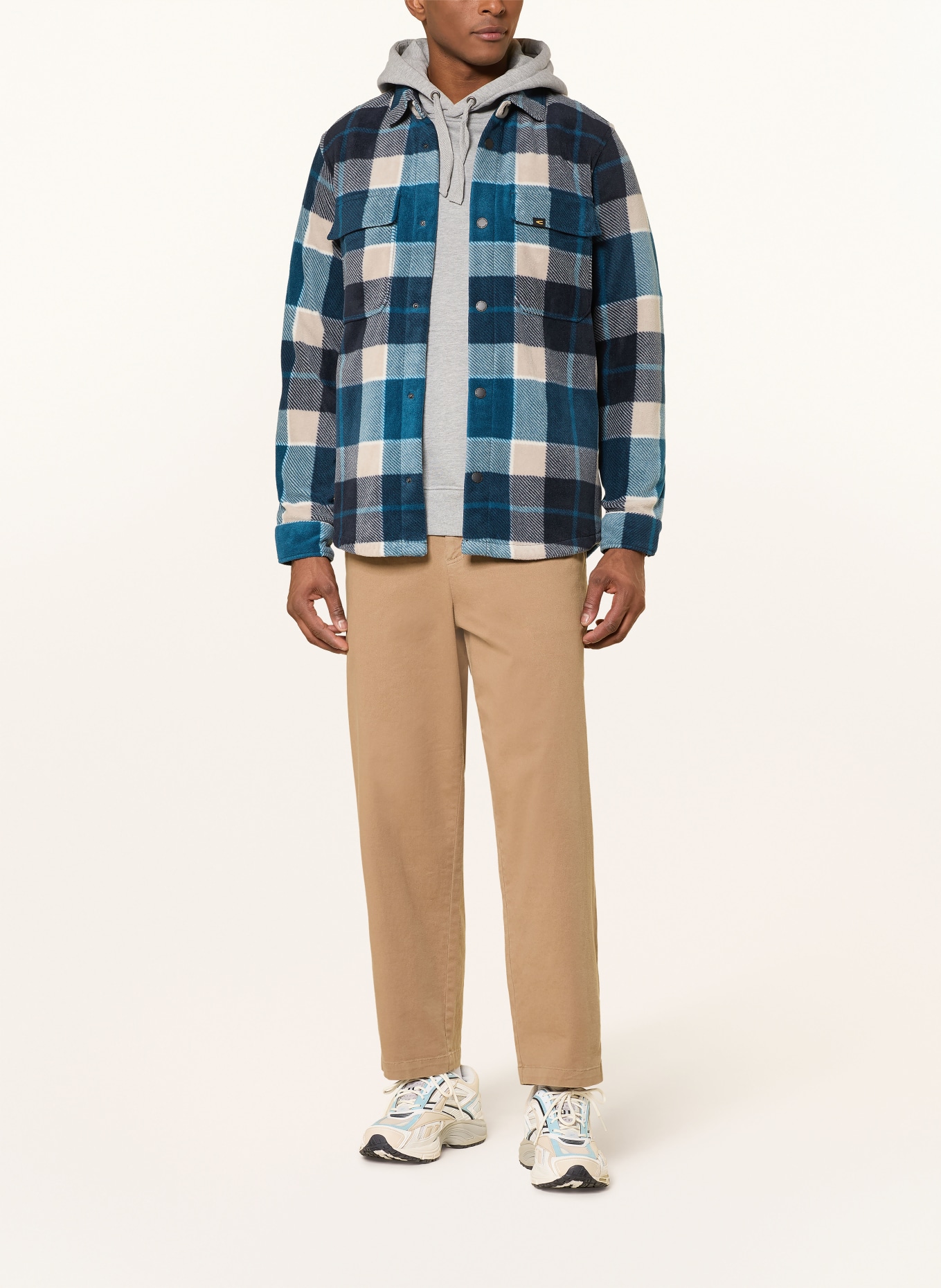 camel active Fleece-Overshirt: DUNKELBLAU / ECRU / PETROL