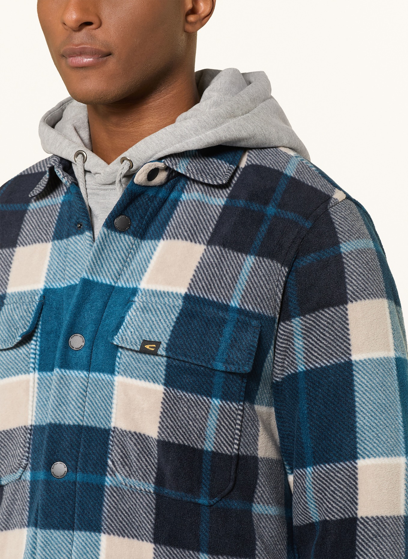camel active Fleece-Overshirt: DUNKELBLAU / ECRU / PETROL