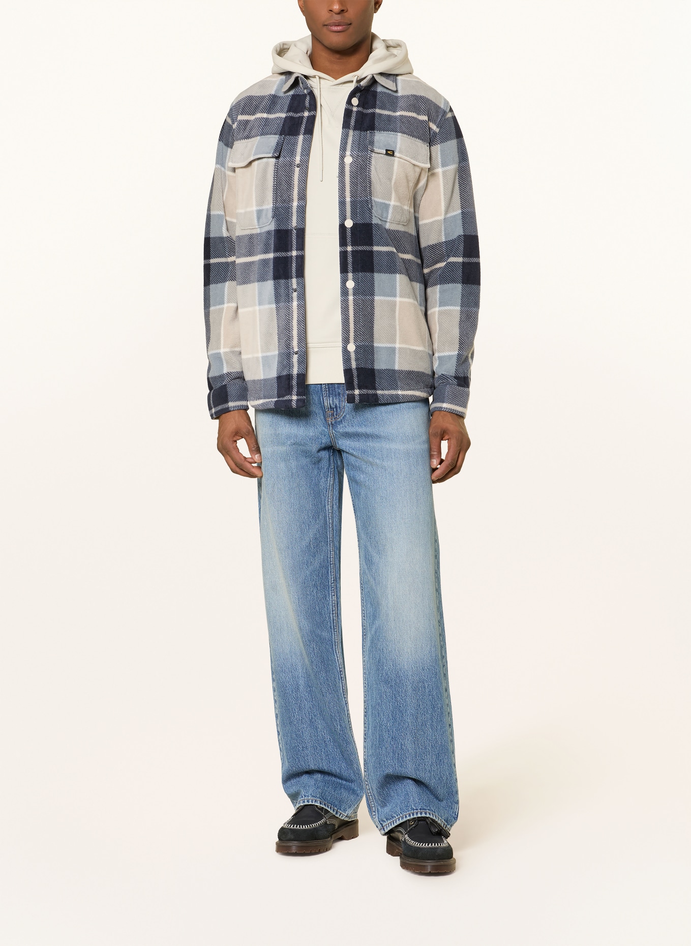 camel active Fleece-Overshirt: TAUPE / ECRU / DUNKELBLAU