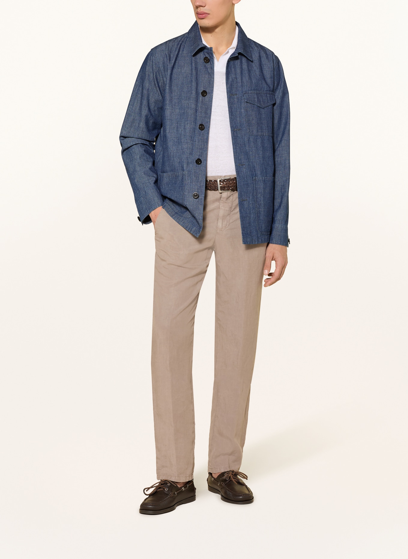 BERWICH Chino Regular Fit met linnen: TAUPE