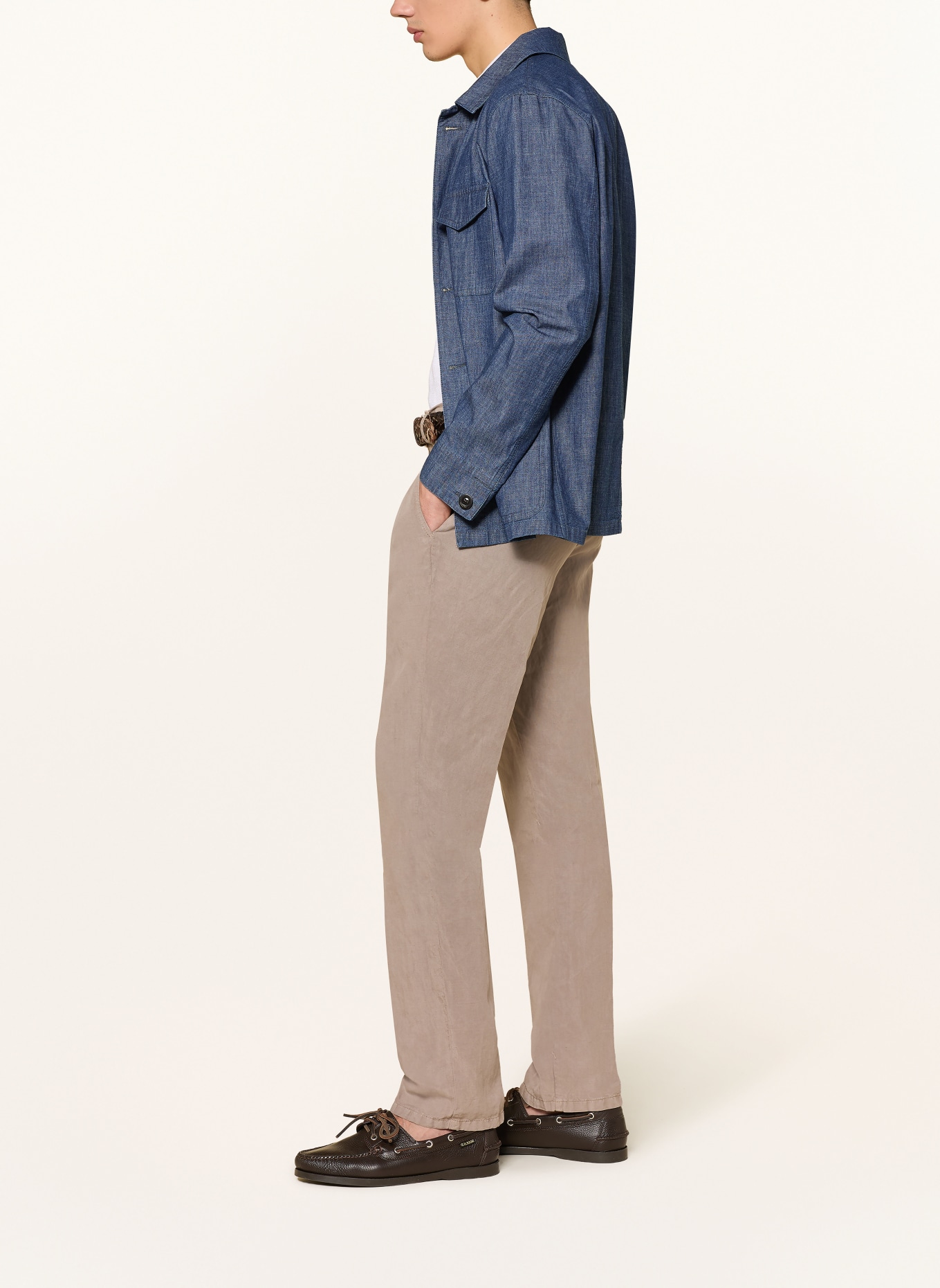 BERWICH Chino Regular Fit met linnen: TAUPE