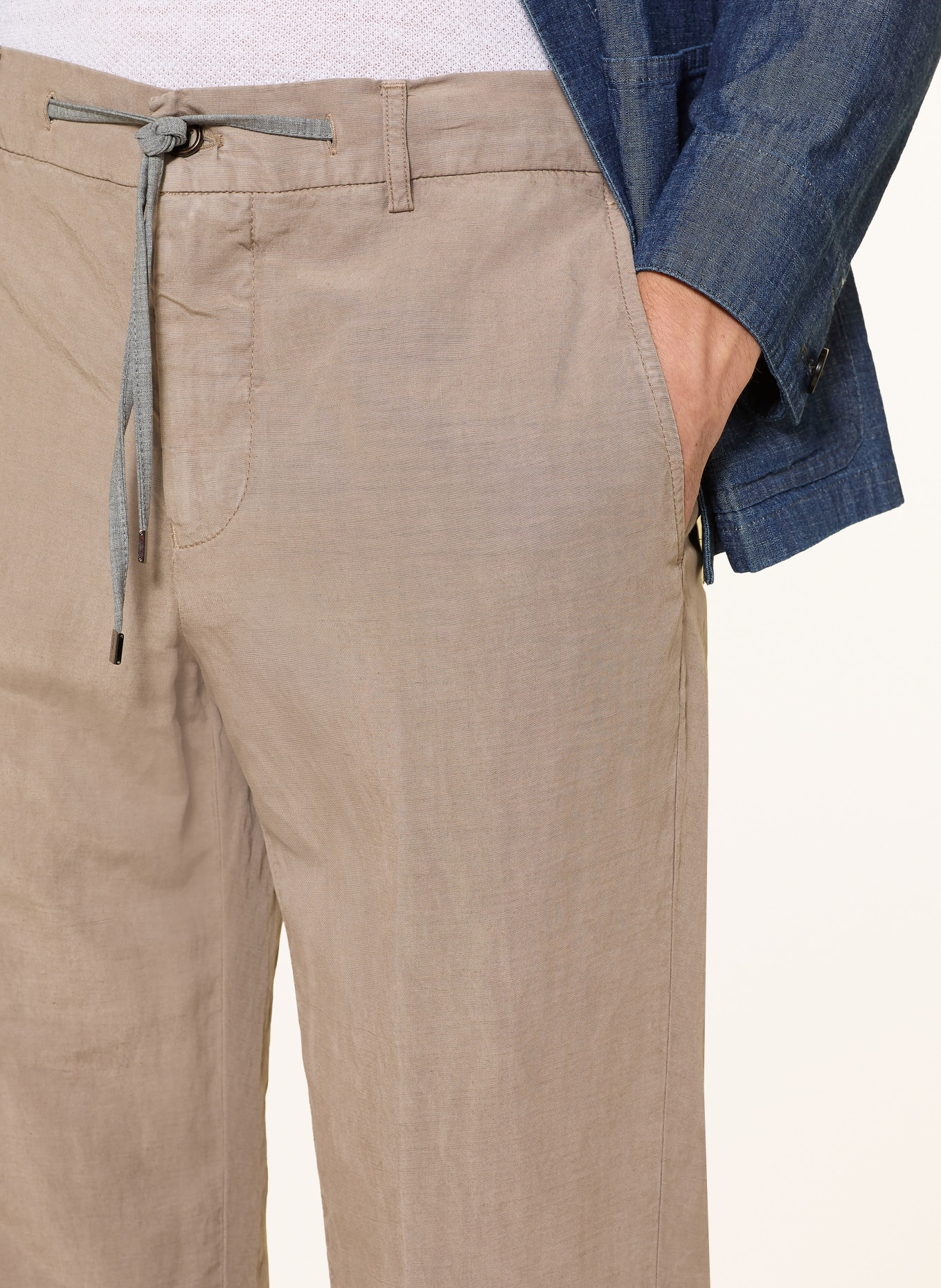 BERWICH Chino Regular Fit met linnen: TAUPE