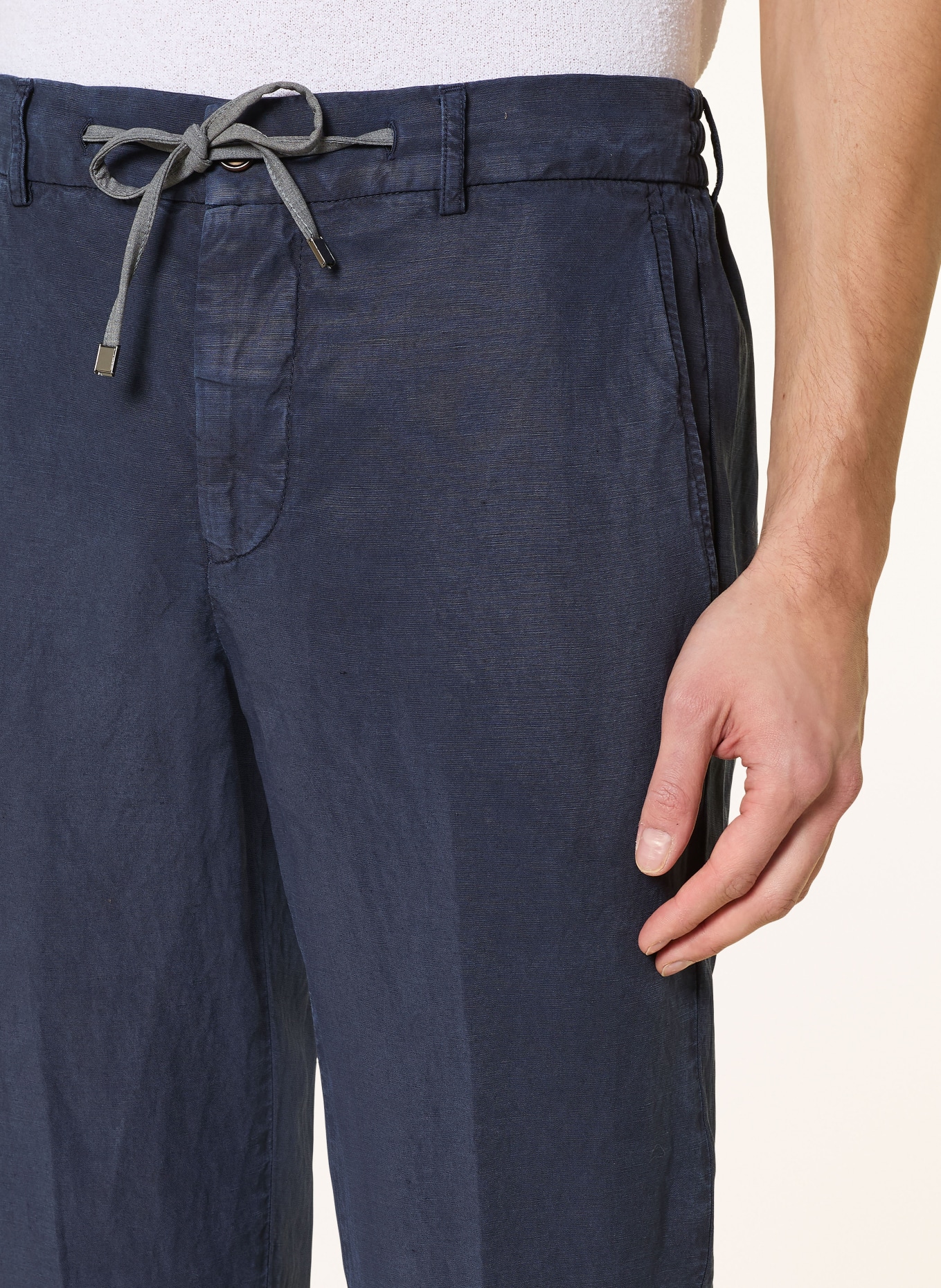BERWICH Pantalon chino coupe classique en lin: BLEU FONCÉ