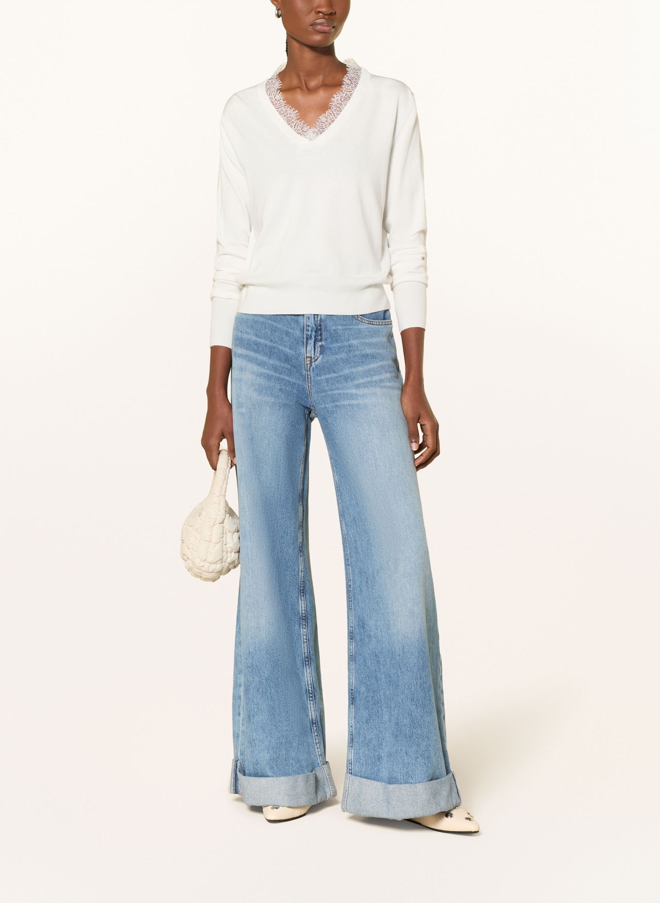 darling harbour Pullover mit Spitze: ECRU