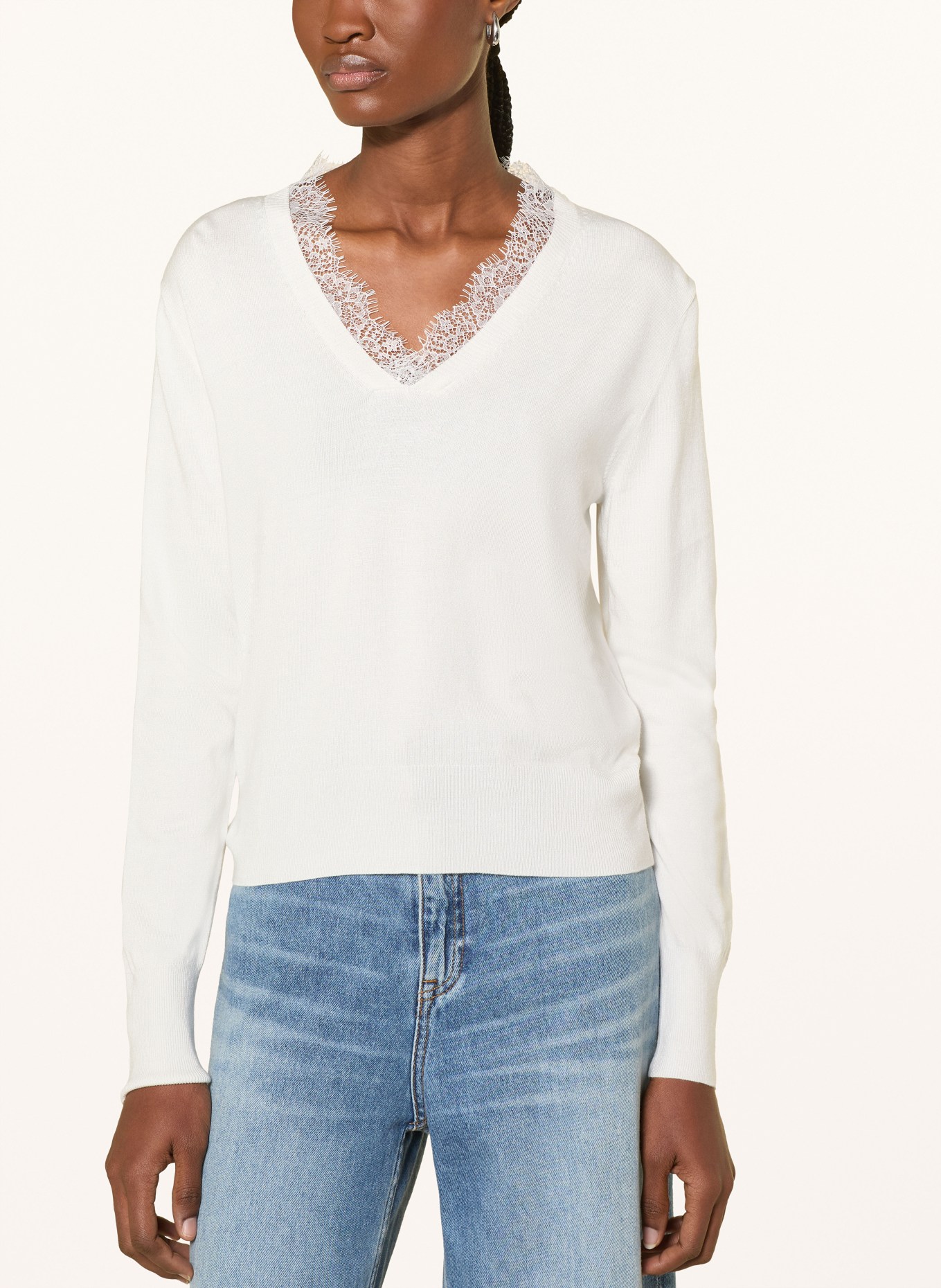 darling harbour Pullover mit Spitze: ECRU