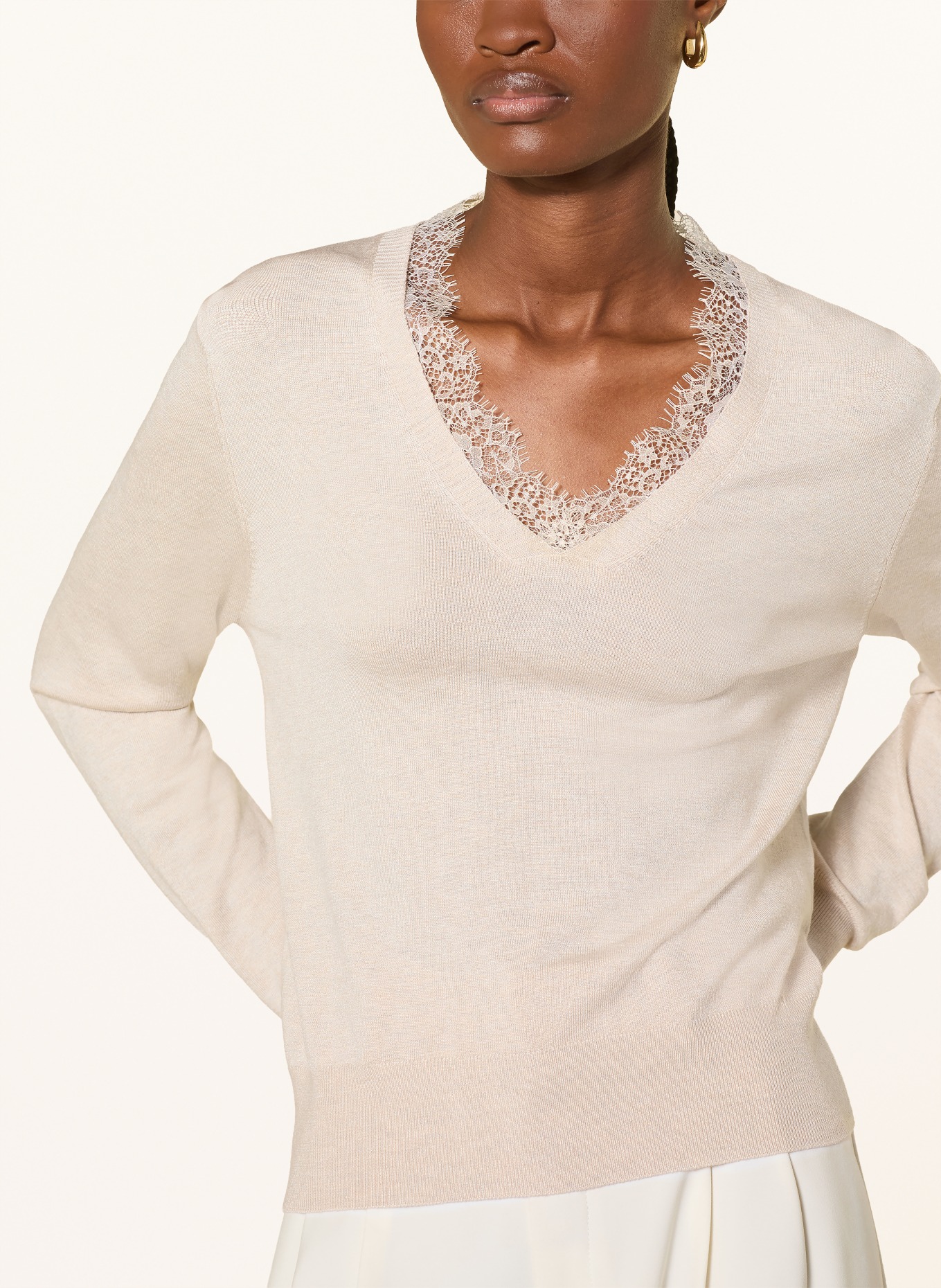 darling harbour Pullover mit Spitze: Sand Melange