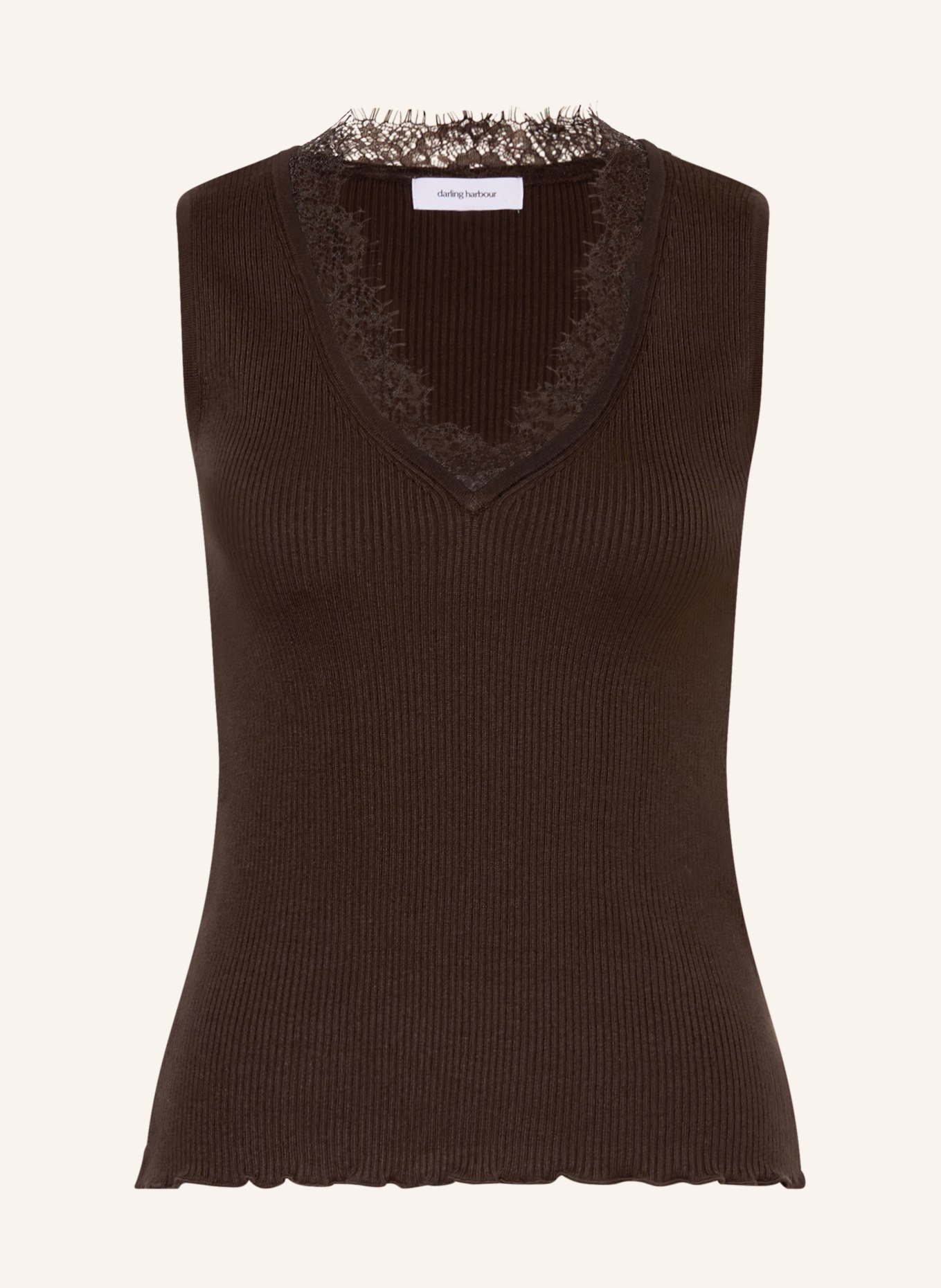 darling harbour Dzianinowy top z koronką: DARK BROWN