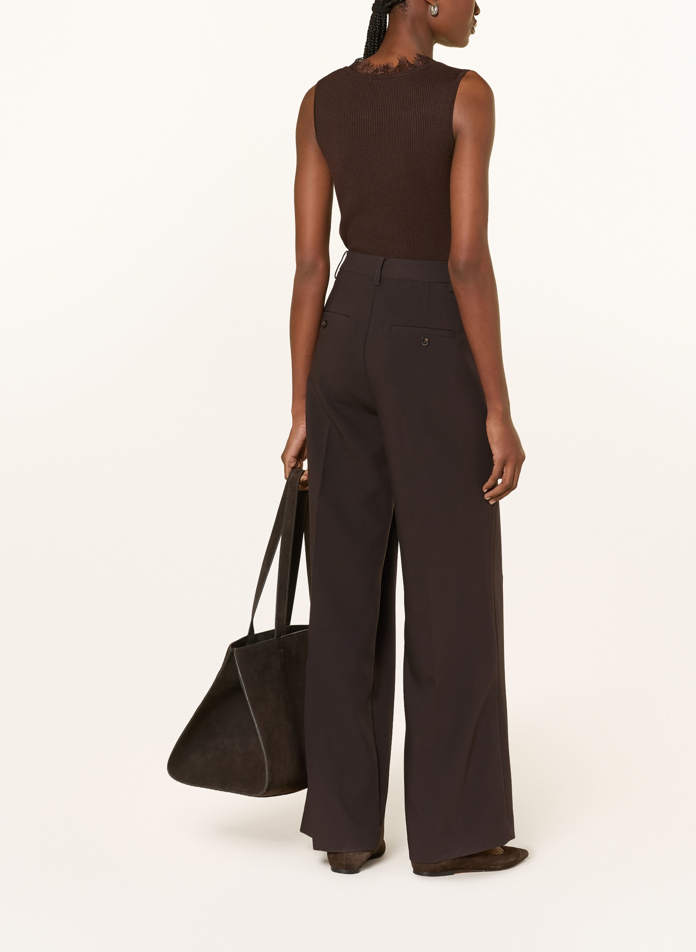 darling harbour Dzianinowy top z koronką: DARK BROWN