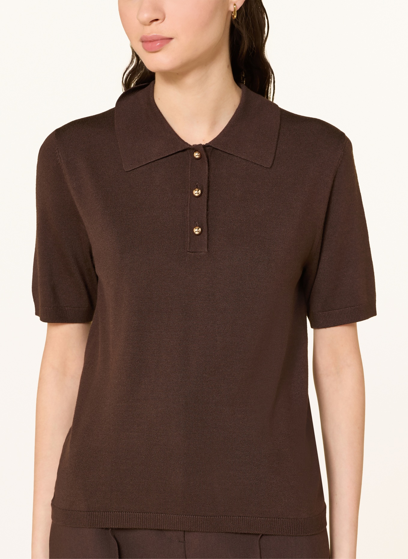 darling harbour knitted polo shirt: DARK BROWN