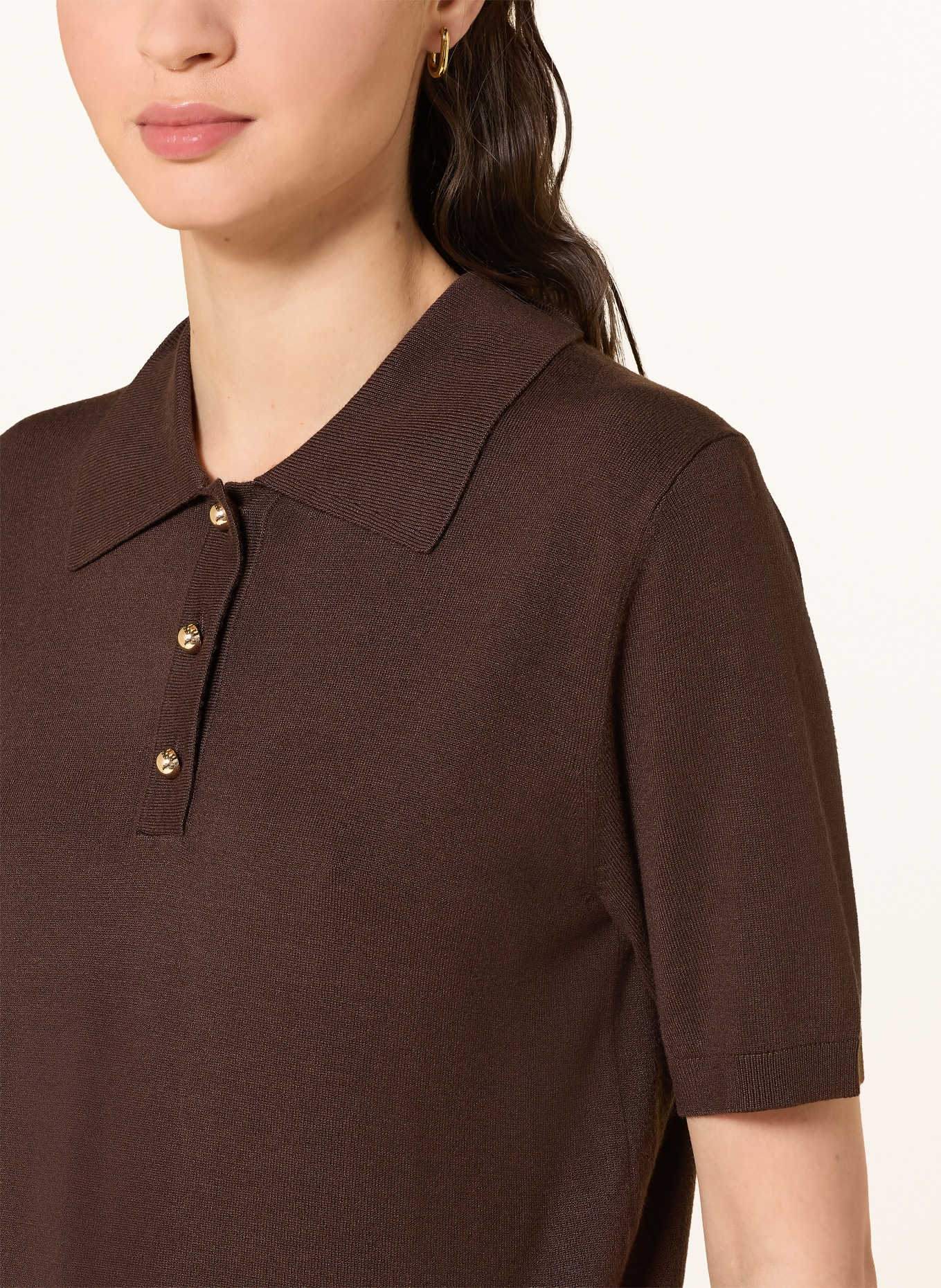 darling harbour knitted polo shirt: DARK BROWN