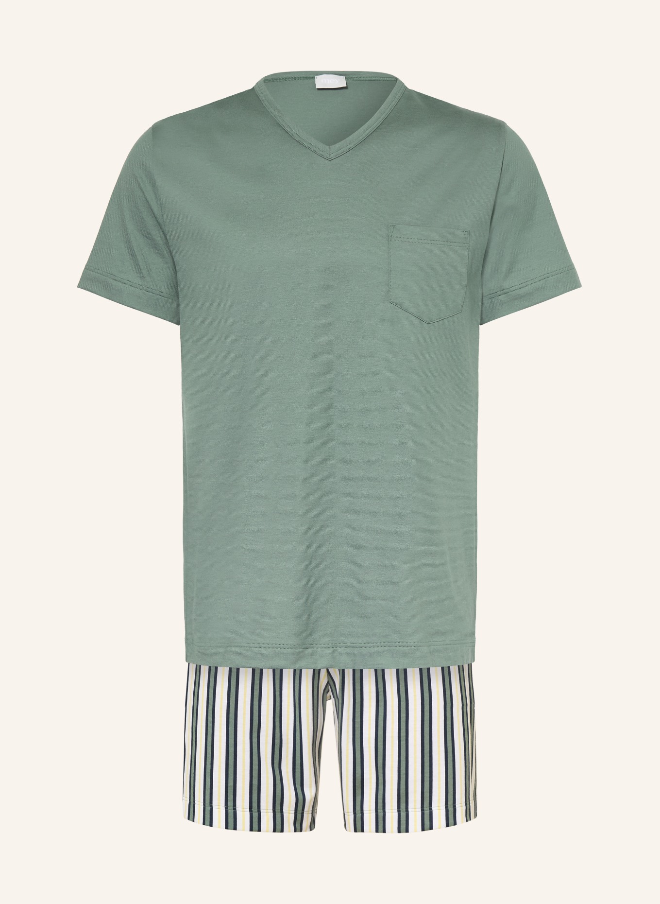 mey Shorty-pyjama uit de PALM STRIPES-serie: GROEN / GEEL / WIT