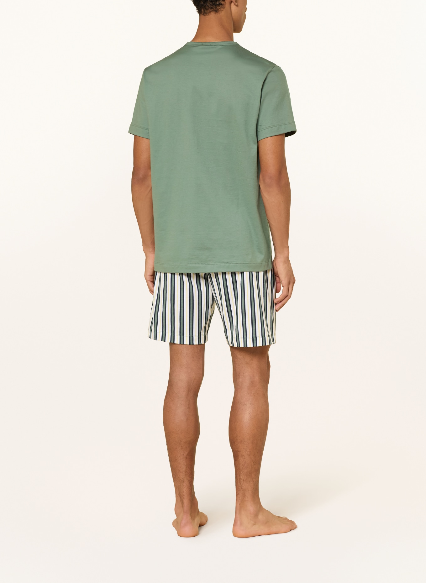 mey Shorty-pyjama uit de PALM STRIPES-serie: GROEN / GEEL / WIT