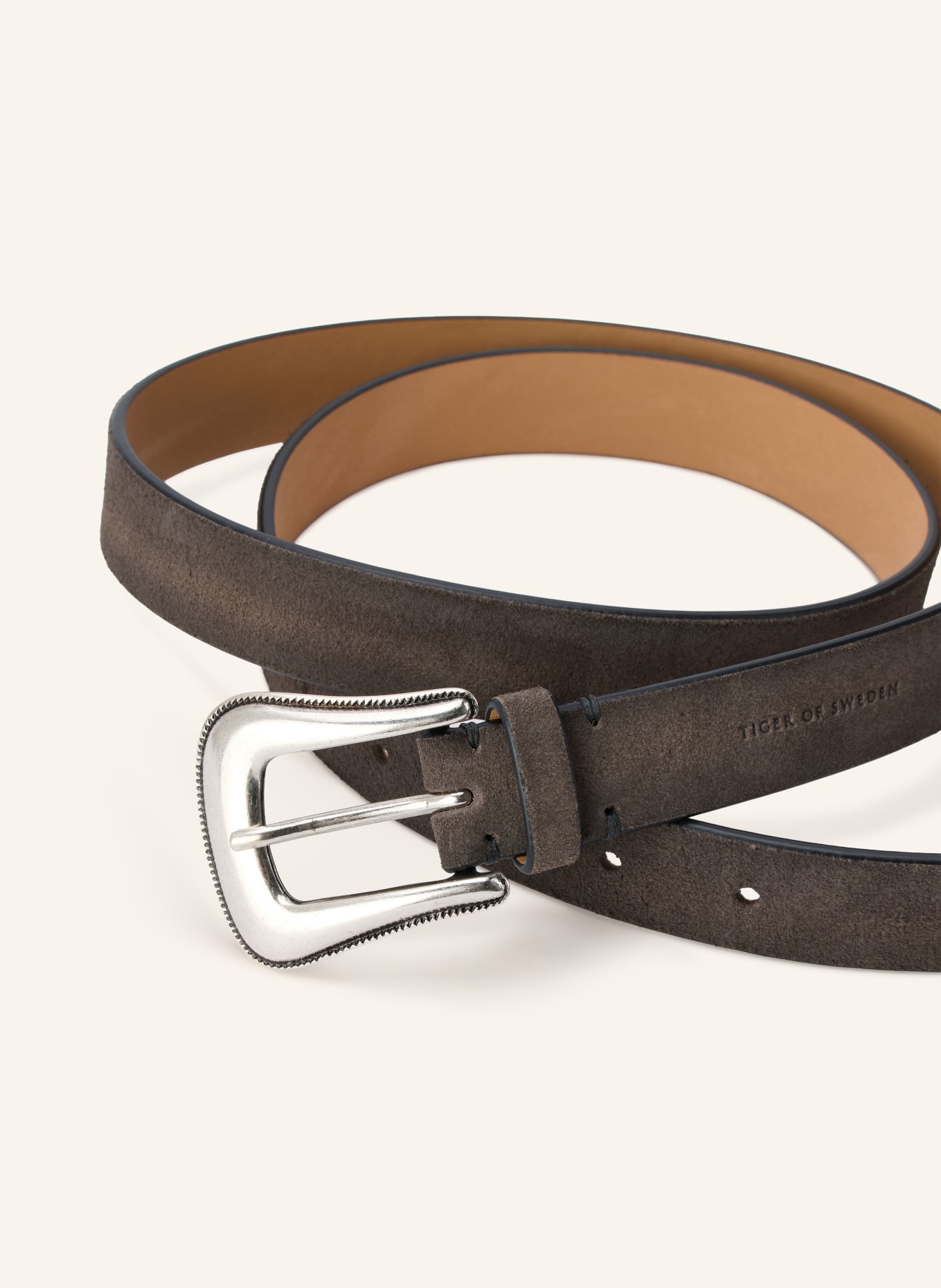 TIGER OF SWEDEN ECUS Leather Belt: GRAY / SILVER