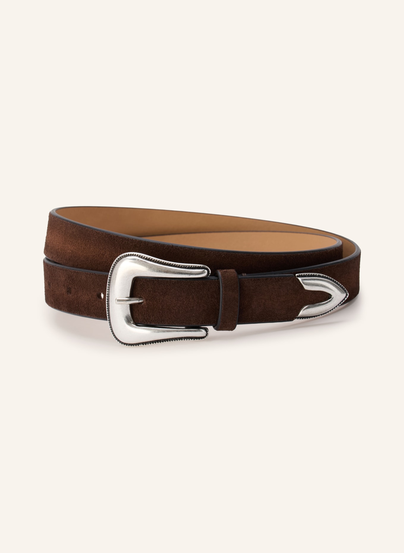 TIGER OF SWEDEN Leren riem ECUS: MARRON FONCÉ / ZILVER