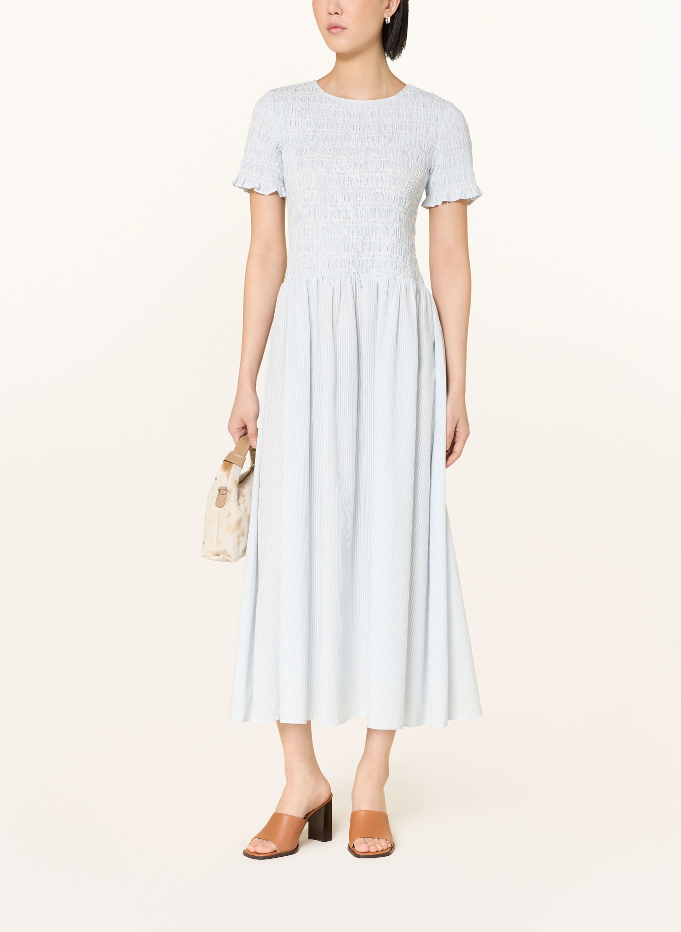 SELECTED Femme Musselina dress with ruffles: LIGHT BLUE / WHITE